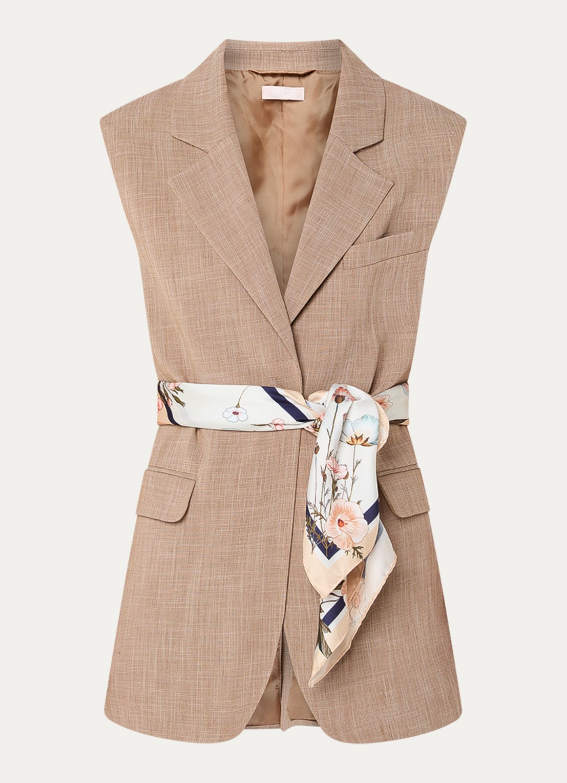 Liu Jo Oversized gilet met strikceintuur en klepzakken - voorkant lichtbruin