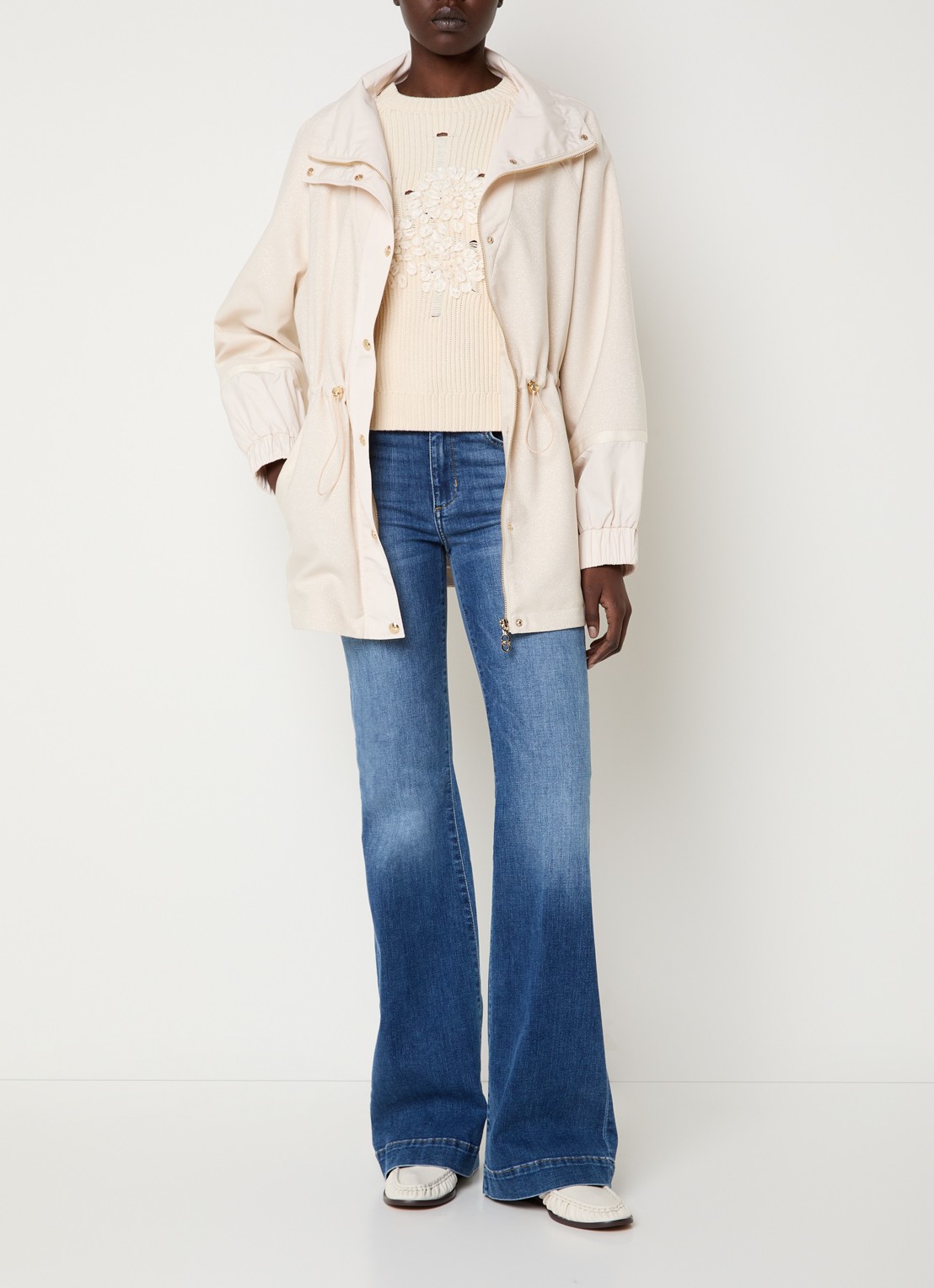 Liu Jo Parka met lurex en trekkoord - voorkant 2 creme