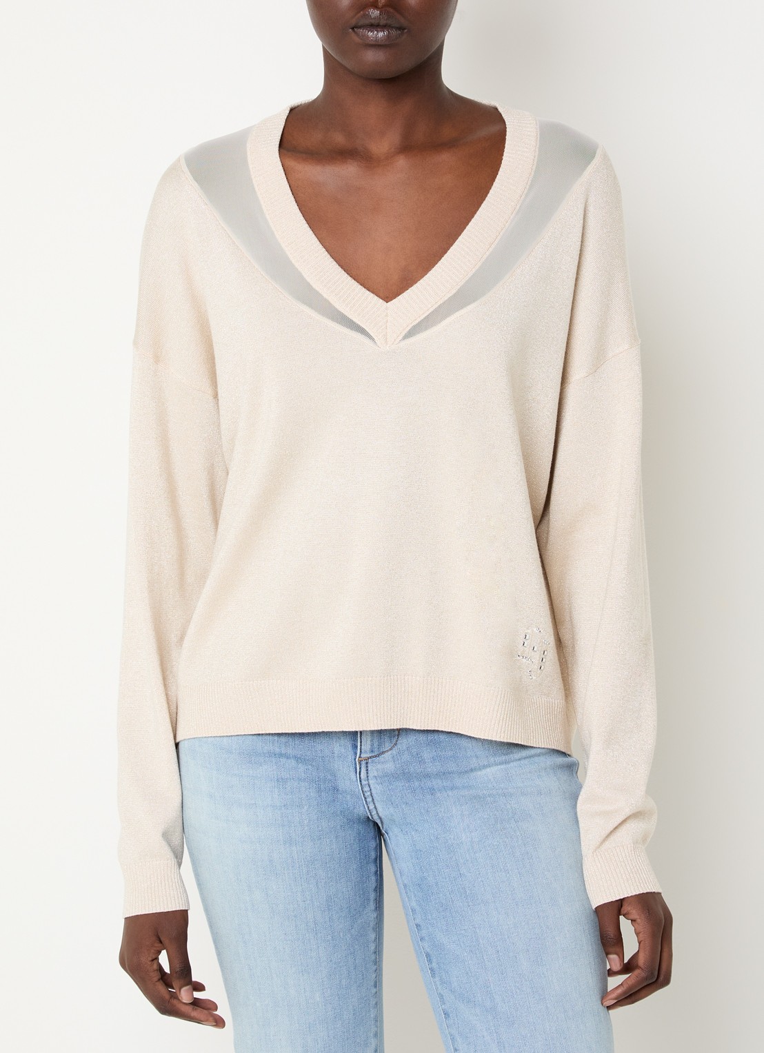 Liu Jo Pullover met lurex en details van mesh - detail 4 creme