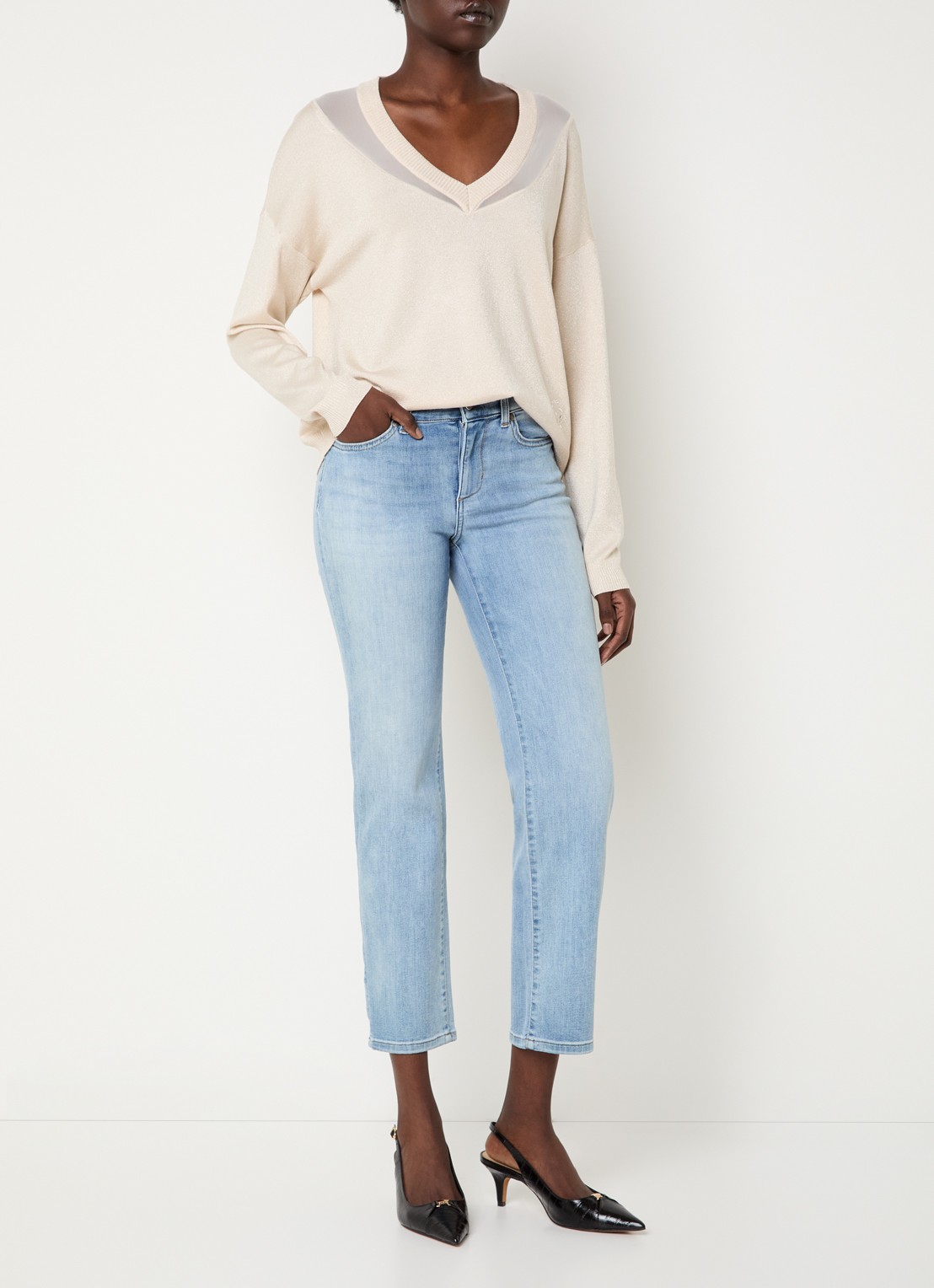 Liu Jo Pullover met lurex en details van mesh - voorkant 3 creme