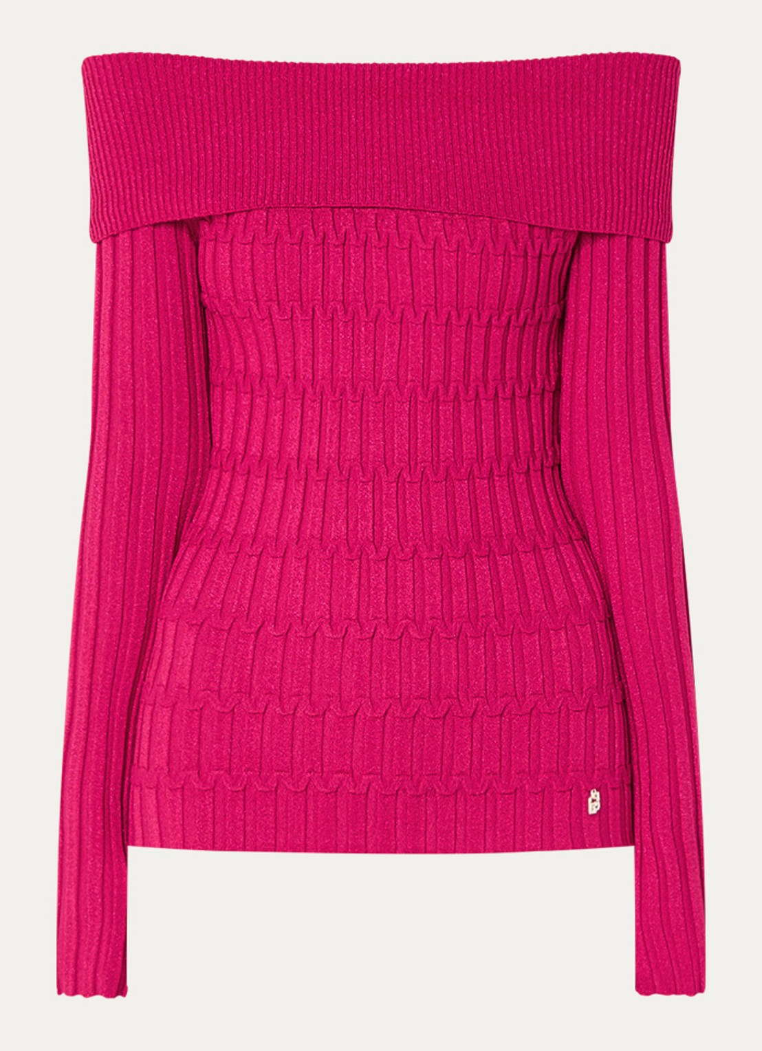 Liu Jo Ribgebreide off-shoulder trui met lurex - voorkant 4 cranberryrood