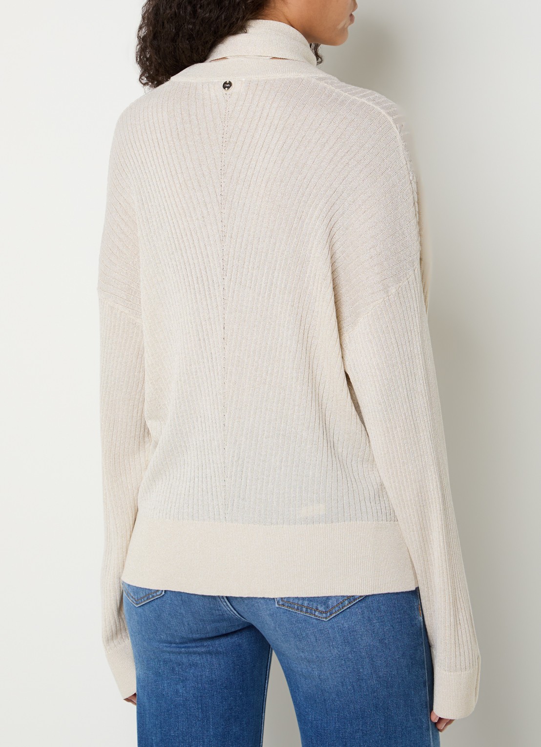Liu Jo Ribgebreide pullover met sjaalkraag en lurex - achterkant creme