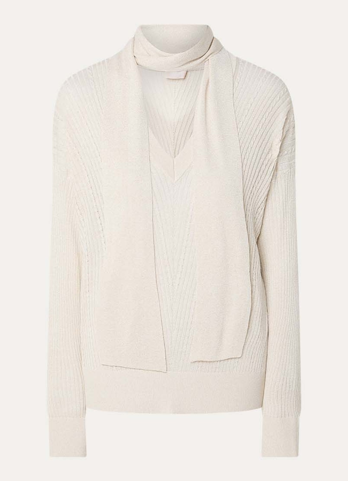 Liu Jo Ribgebreide pullover met sjaalkraag en lurex - voorkant 3 creme