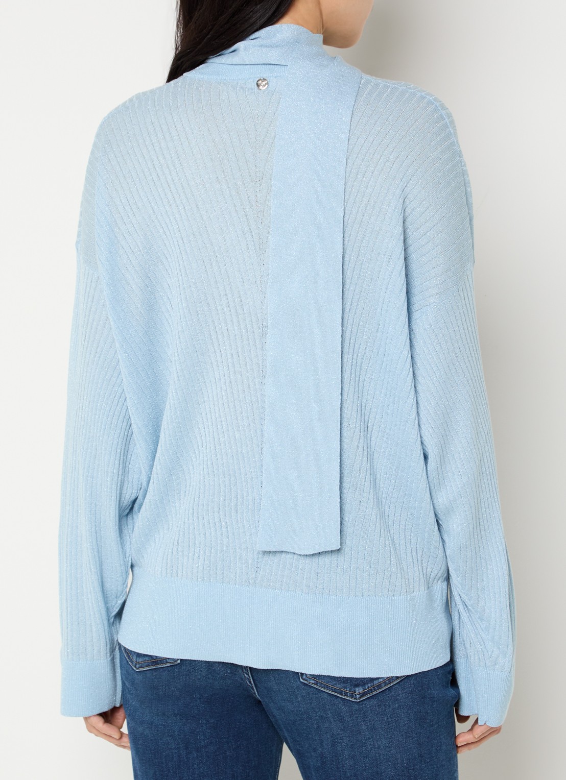 Liu Jo Ribgebreide pullover met sjaalkraag en lurex - achterkant koper