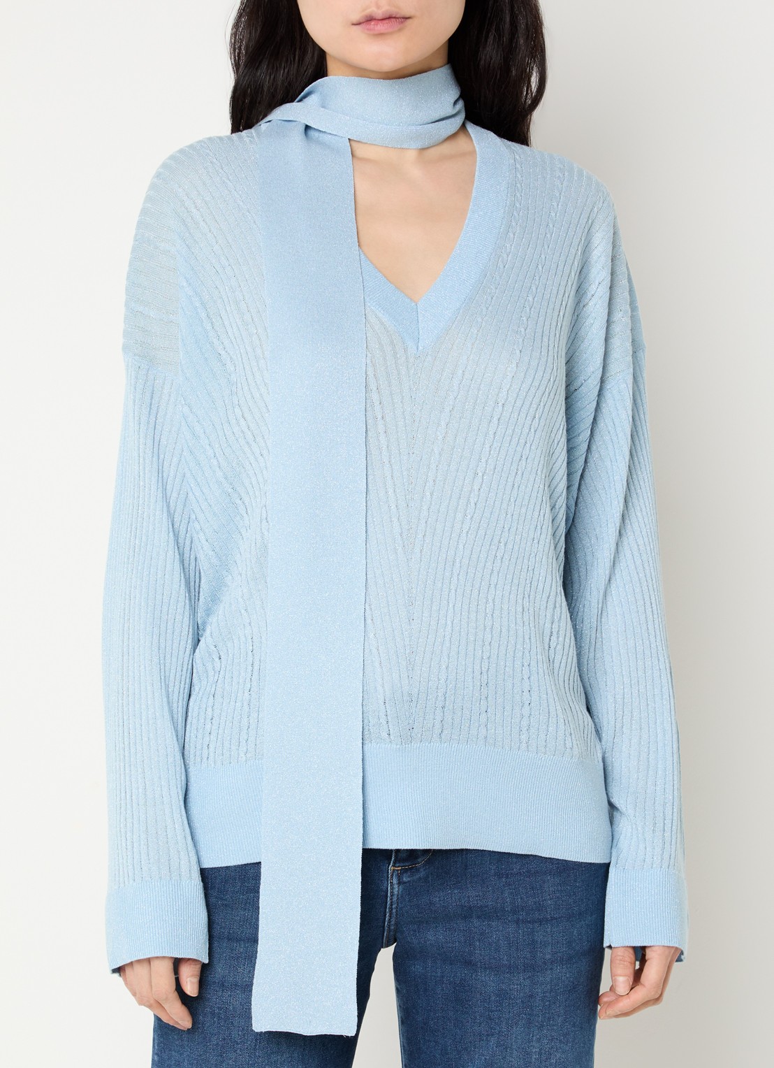 Liu Jo Ribgebreide pullover met sjaalkraag en lurex - detail 4 koper