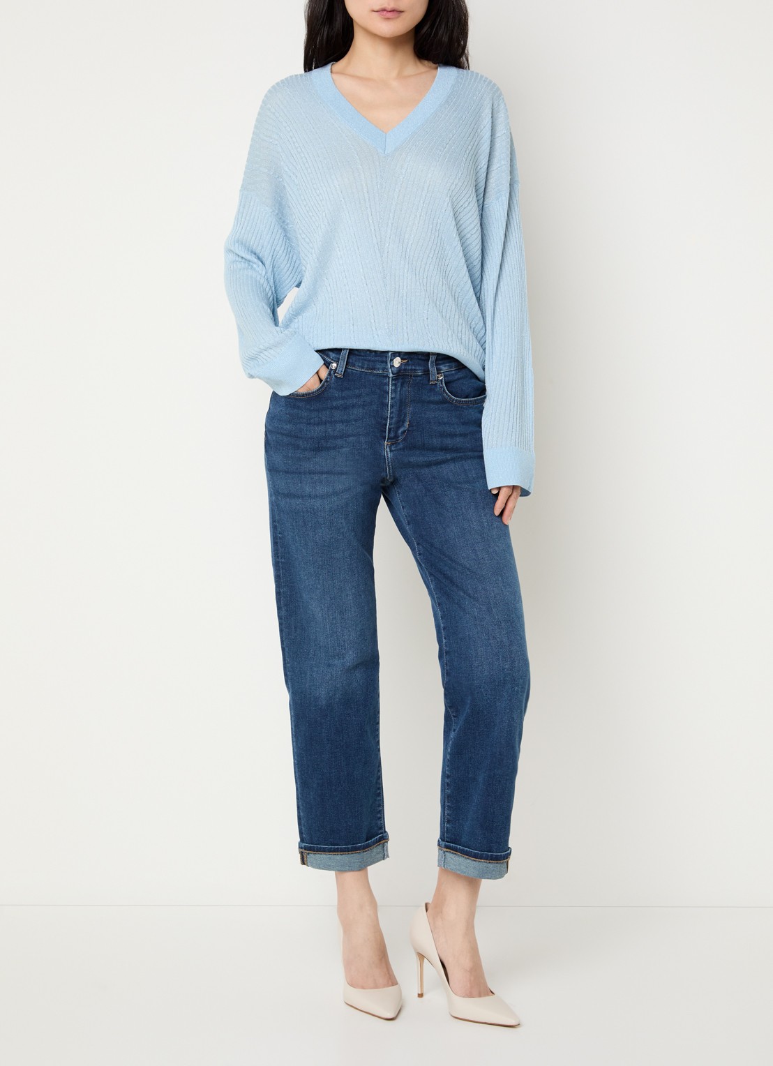 Liu Jo Ribgebreide pullover met sjaalkraag en lurex - voorkant 3 koper