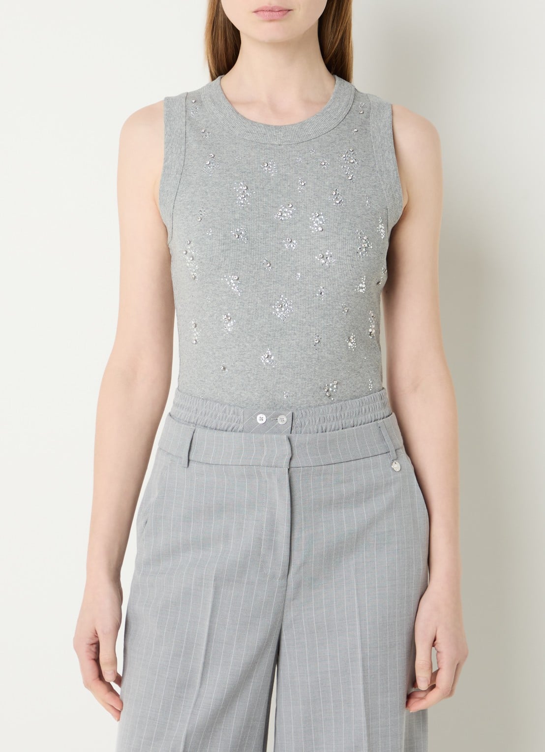 Liu Jo Ribgebreide tanktop met strass - detail 4 grijs