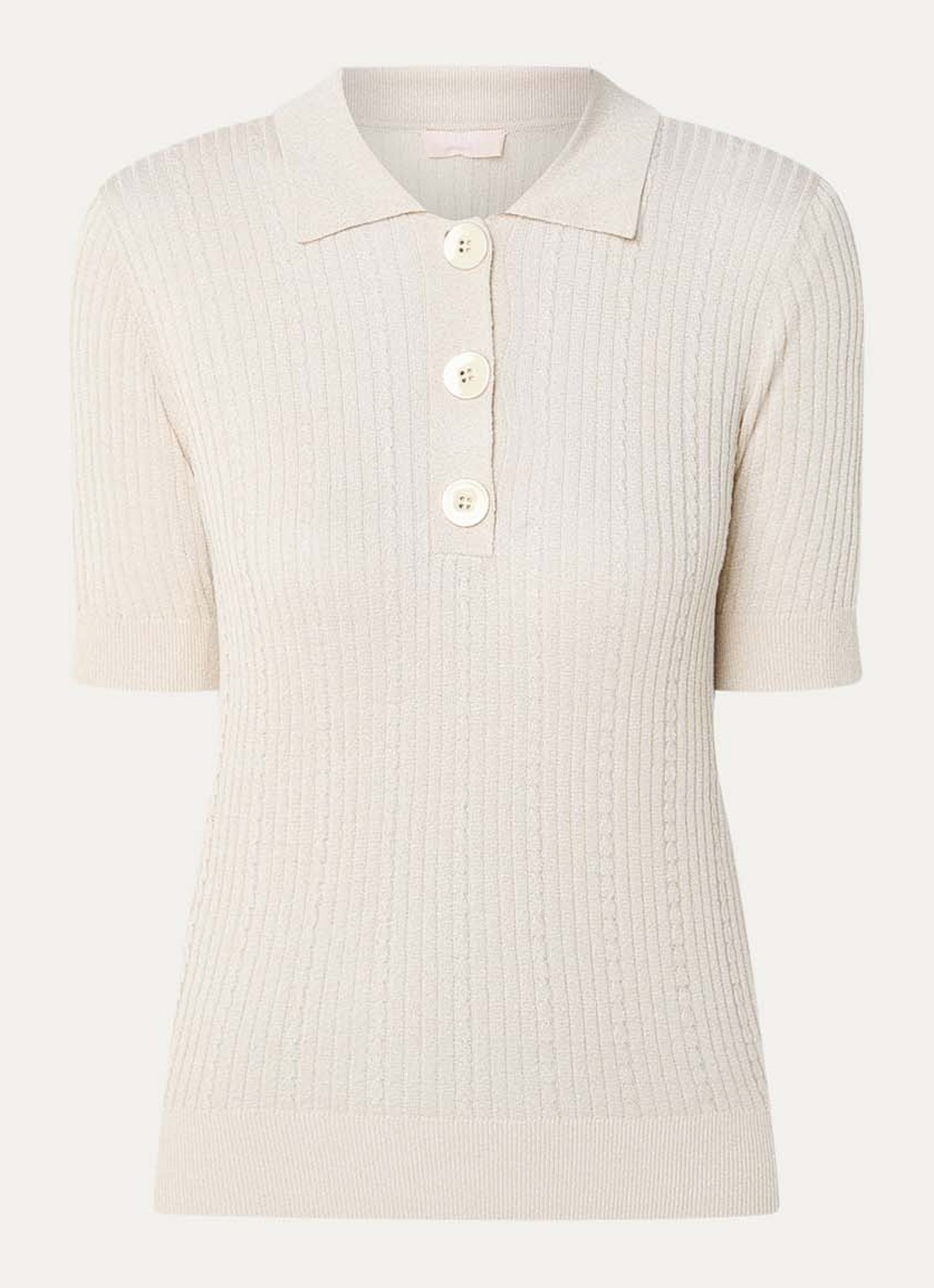 Liu Jo Ribgebreide top met polokraag en lurex - voorkant 3 creme