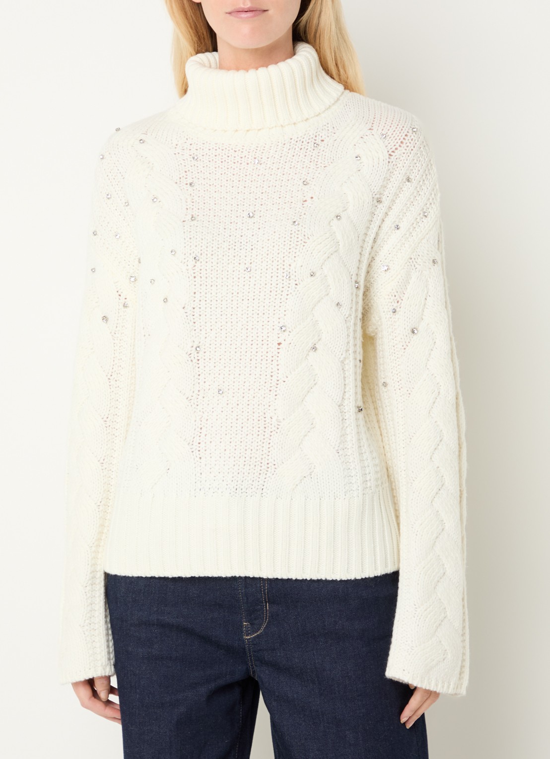 Liu Jo Ribgebreide trui in wolblend met col - detail beige