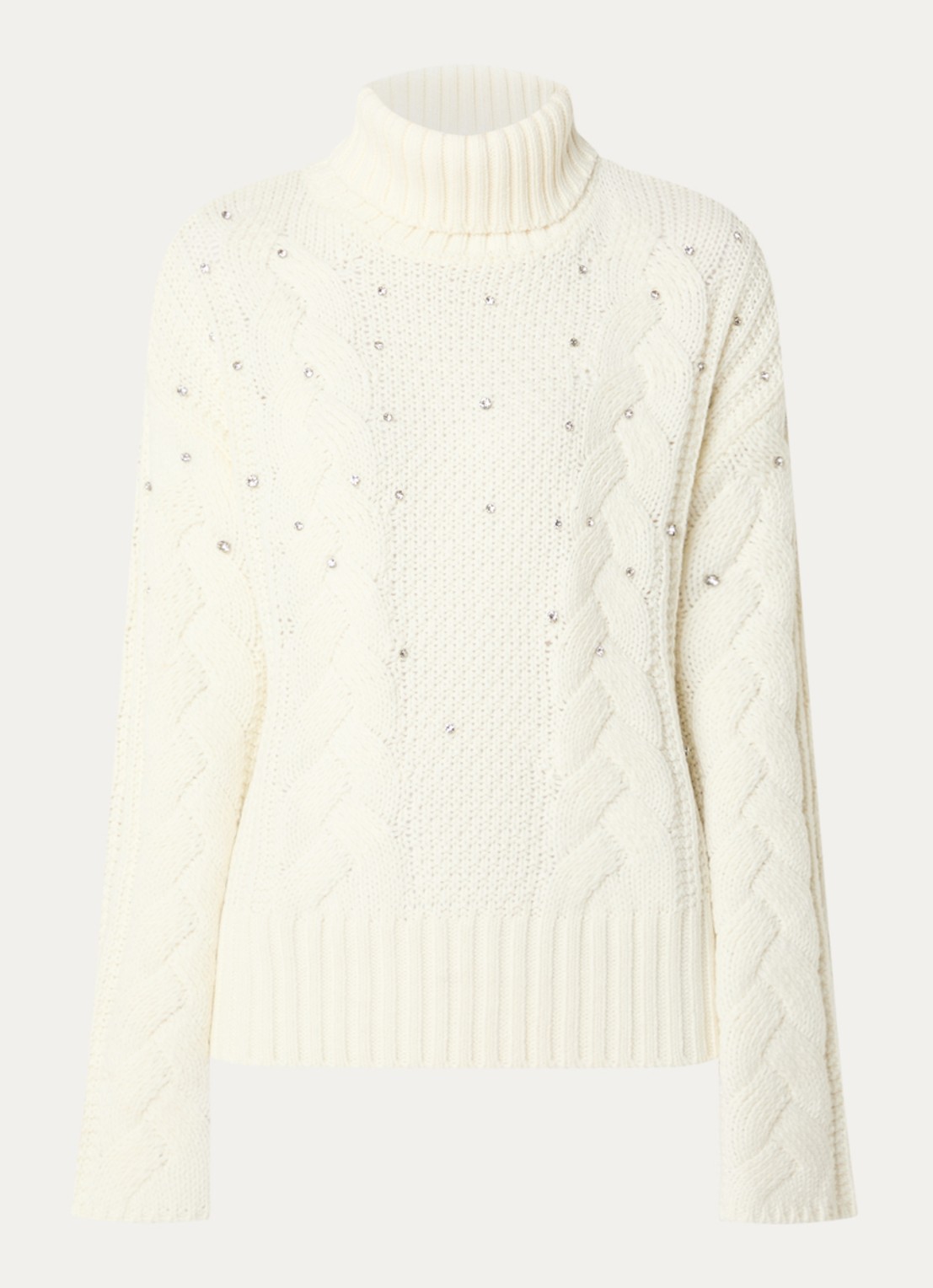 Liu Jo Ribgebreide trui in wolblend met col - voorkant 3 beige
