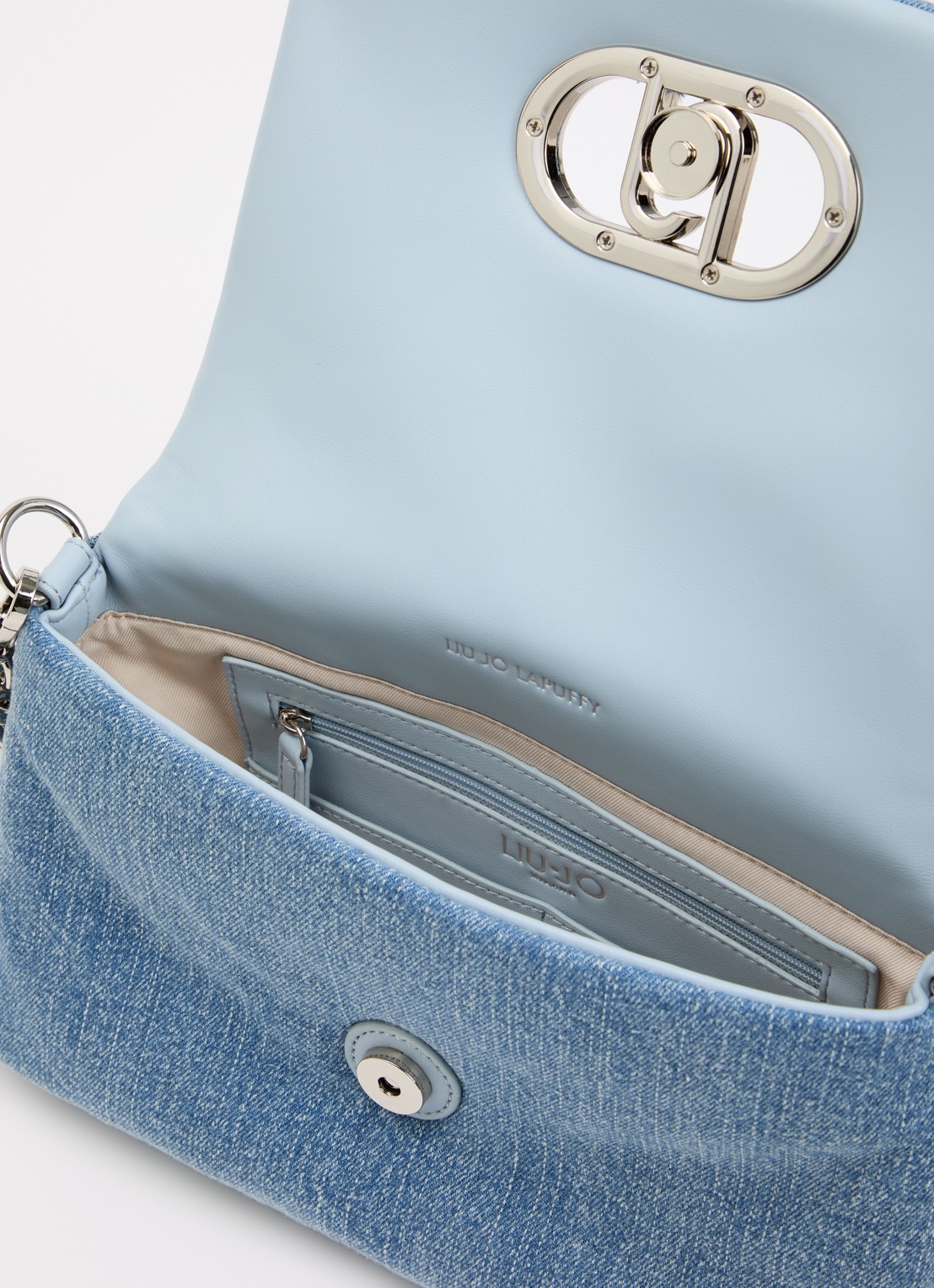 Liu Jo Schoudertas van denim met strass - detail 2 lichtblauw