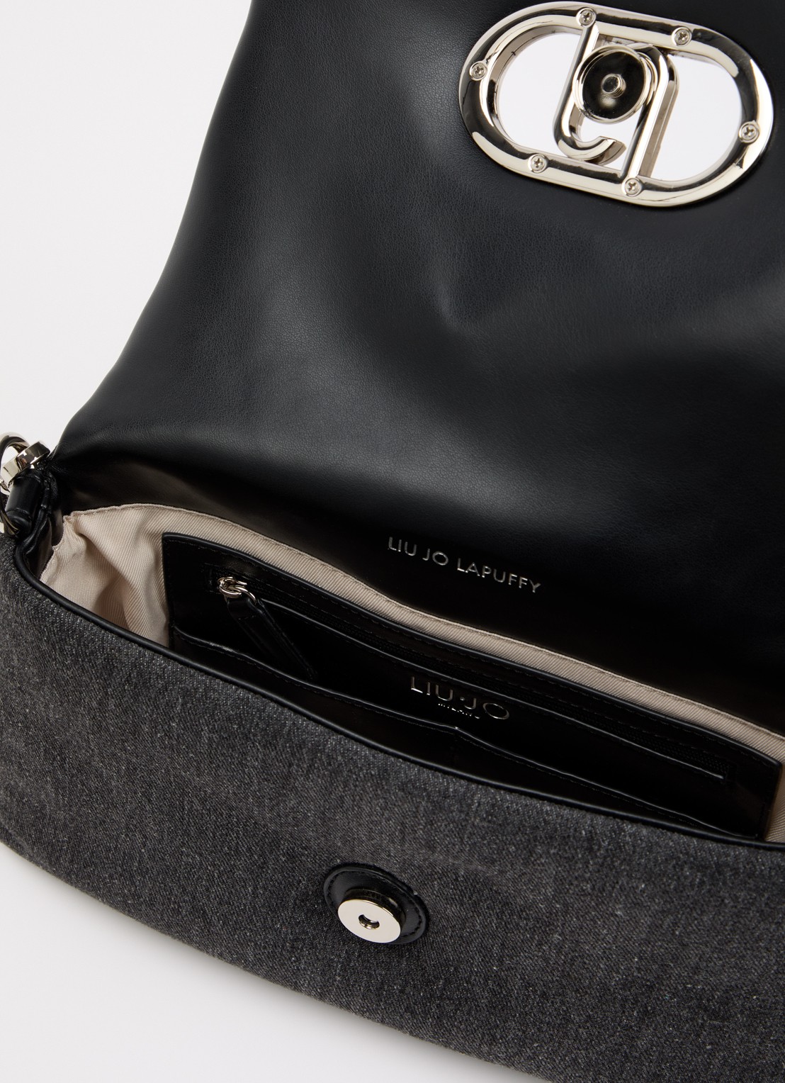 Liu Jo Schoudertas van denim met strass - detail 2 donkergrijs