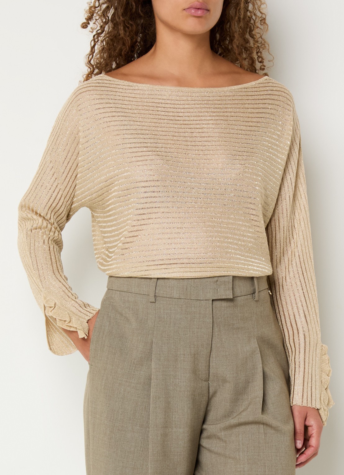 Liu Jo Semi-transparante fijngebreide trui met lurex - detail 4 beige