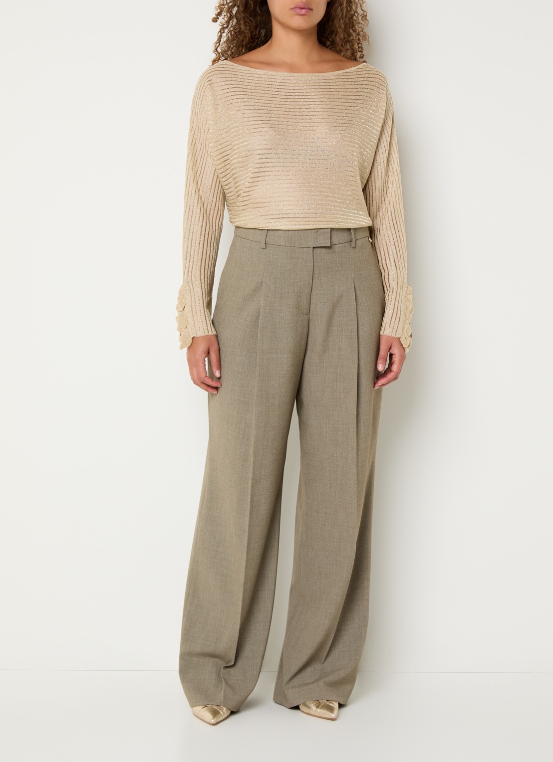 Liu Jo Semi-transparante fijngebreide trui met lurex - voorkant 2 beige