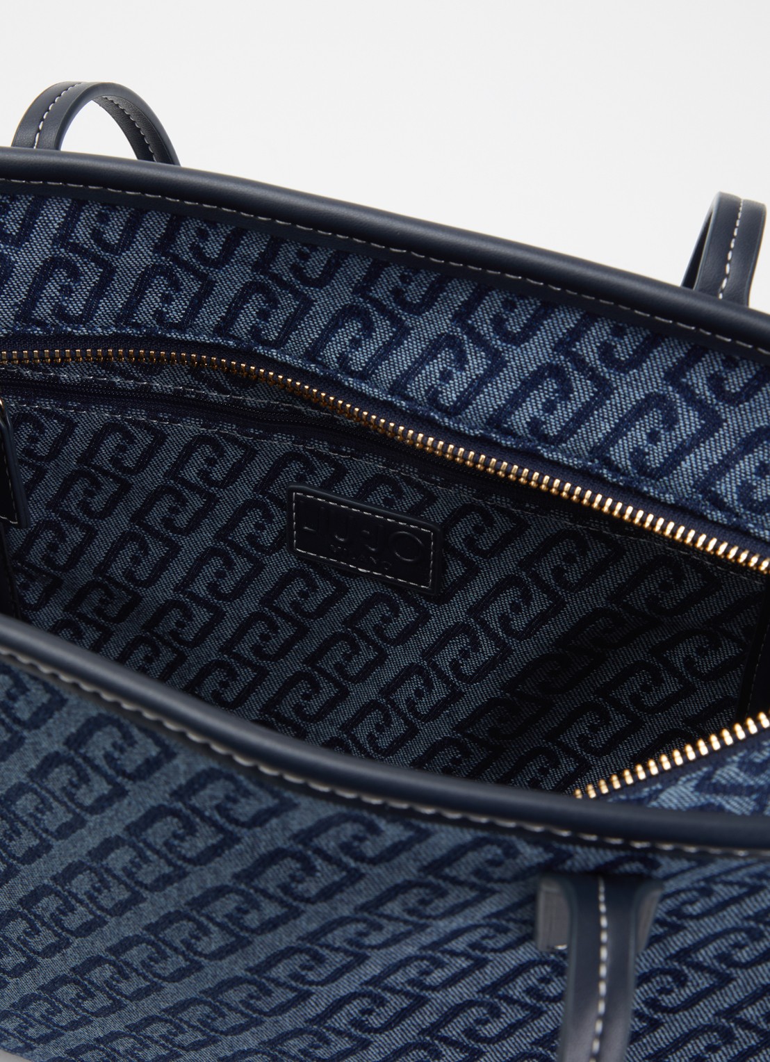 Liu Jo Shopper van denim met logoprint - detail donkerblauw