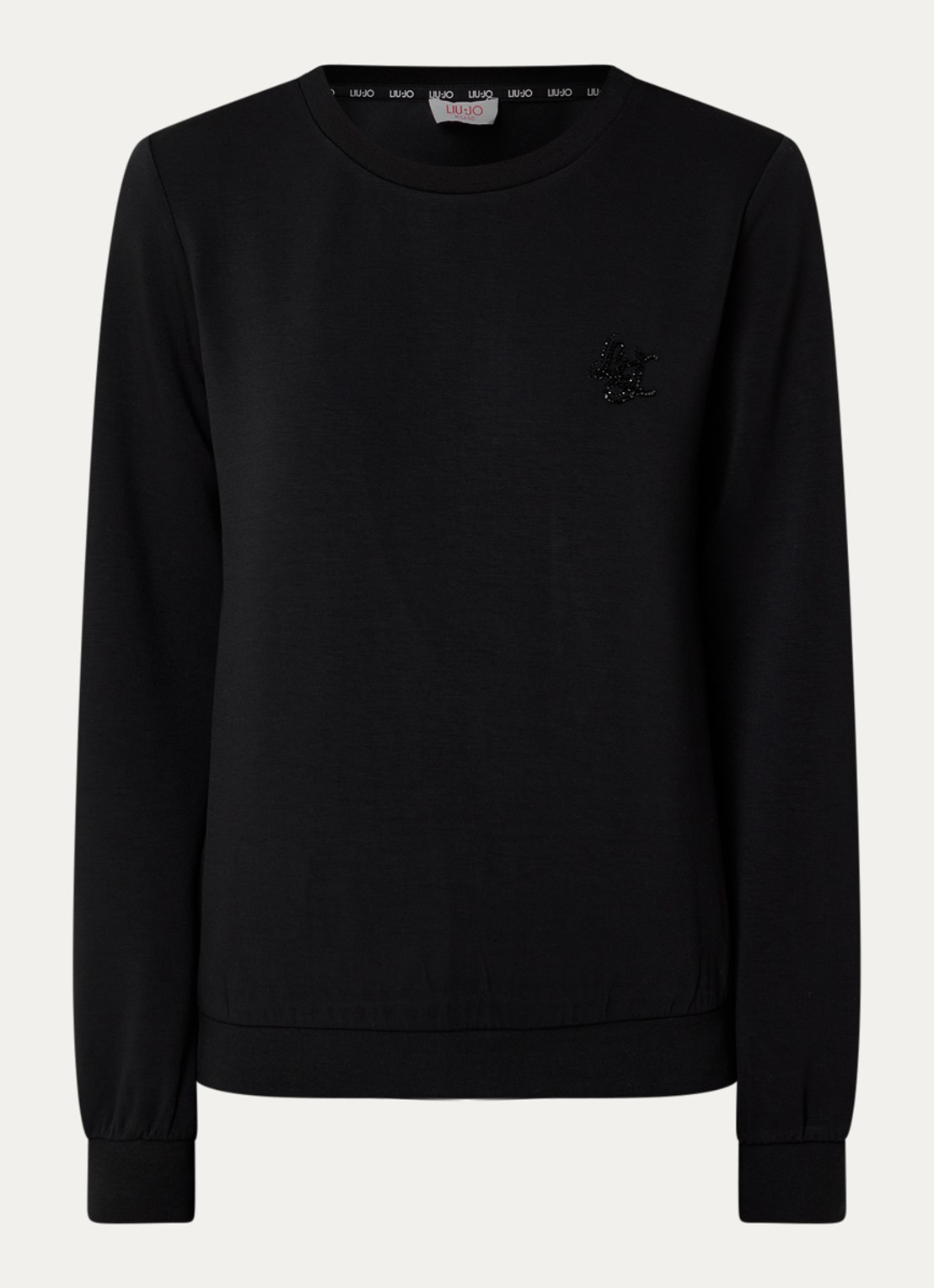 Liu Jo Sweater met logo en ronde hals - voorkant 3 zwart