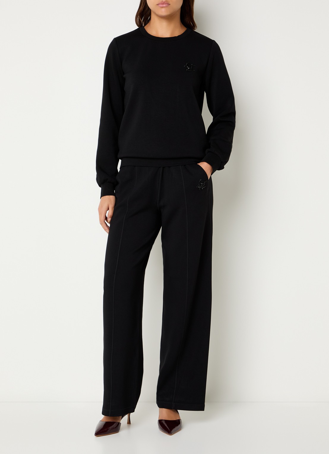 Liu Jo Sweater met logo en ronde hals - voorkant 4 zwart