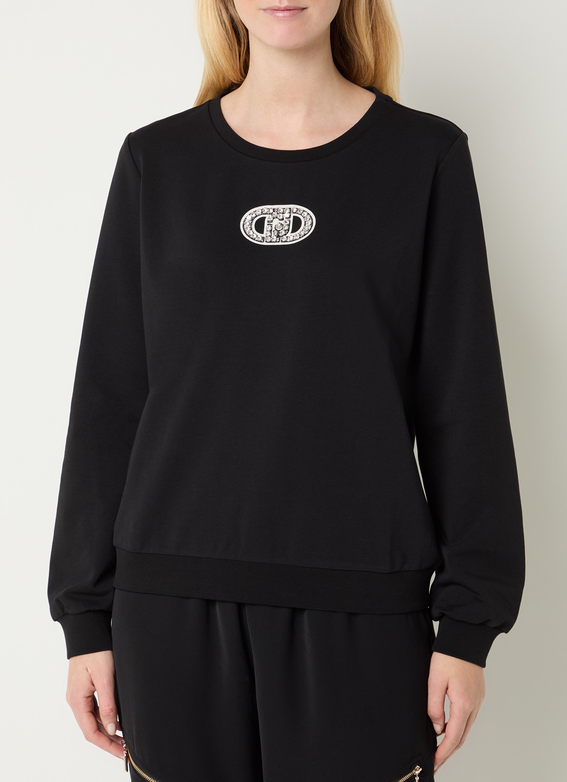 Liu Jo Sweater met logo en strass - detail 4 zwart