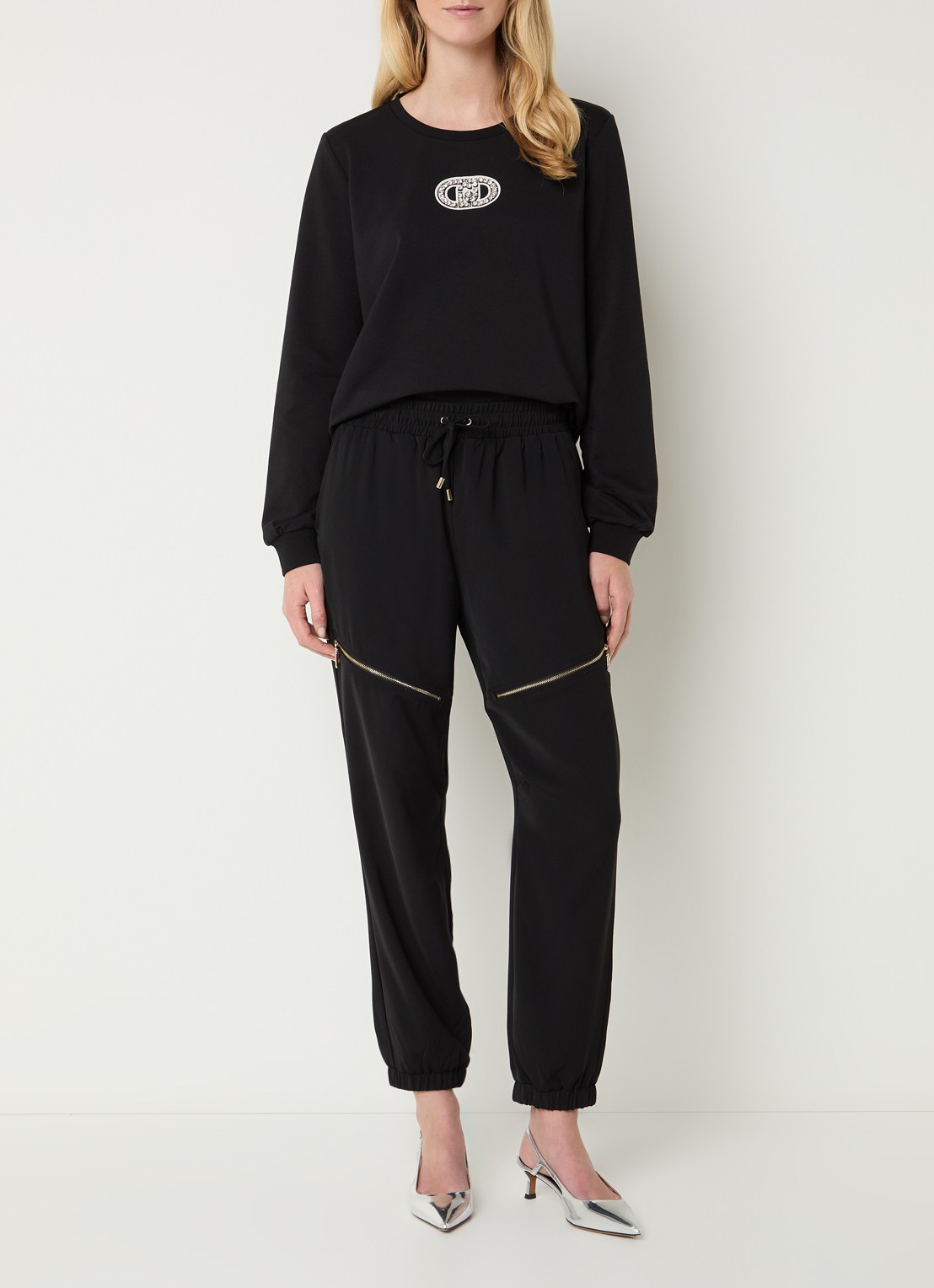 Liu Jo Sweater met logo en strass - voorkant 2 zwart