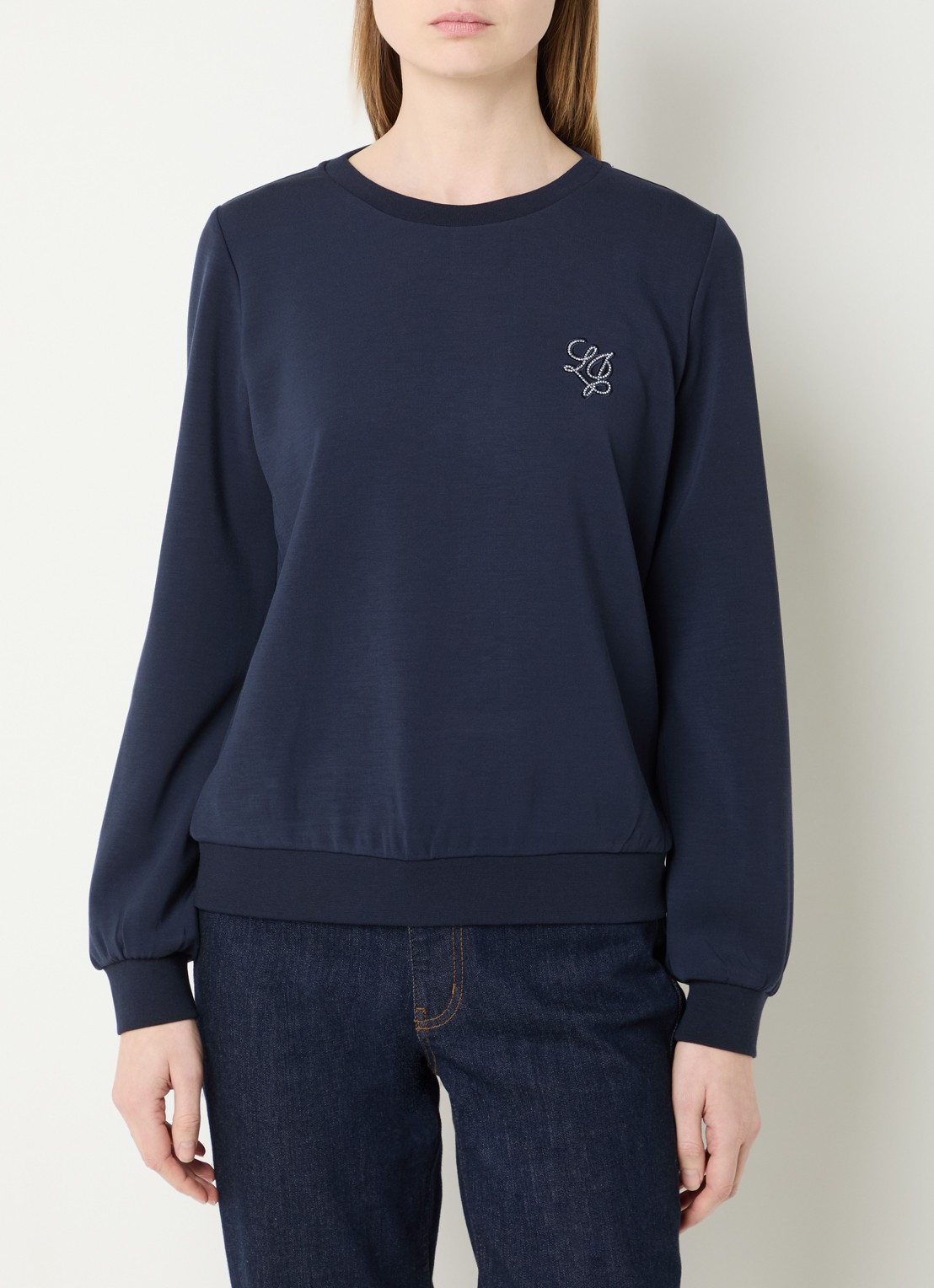 Liu Jo Sweater met logo en strass - detail 3 donkerblauw