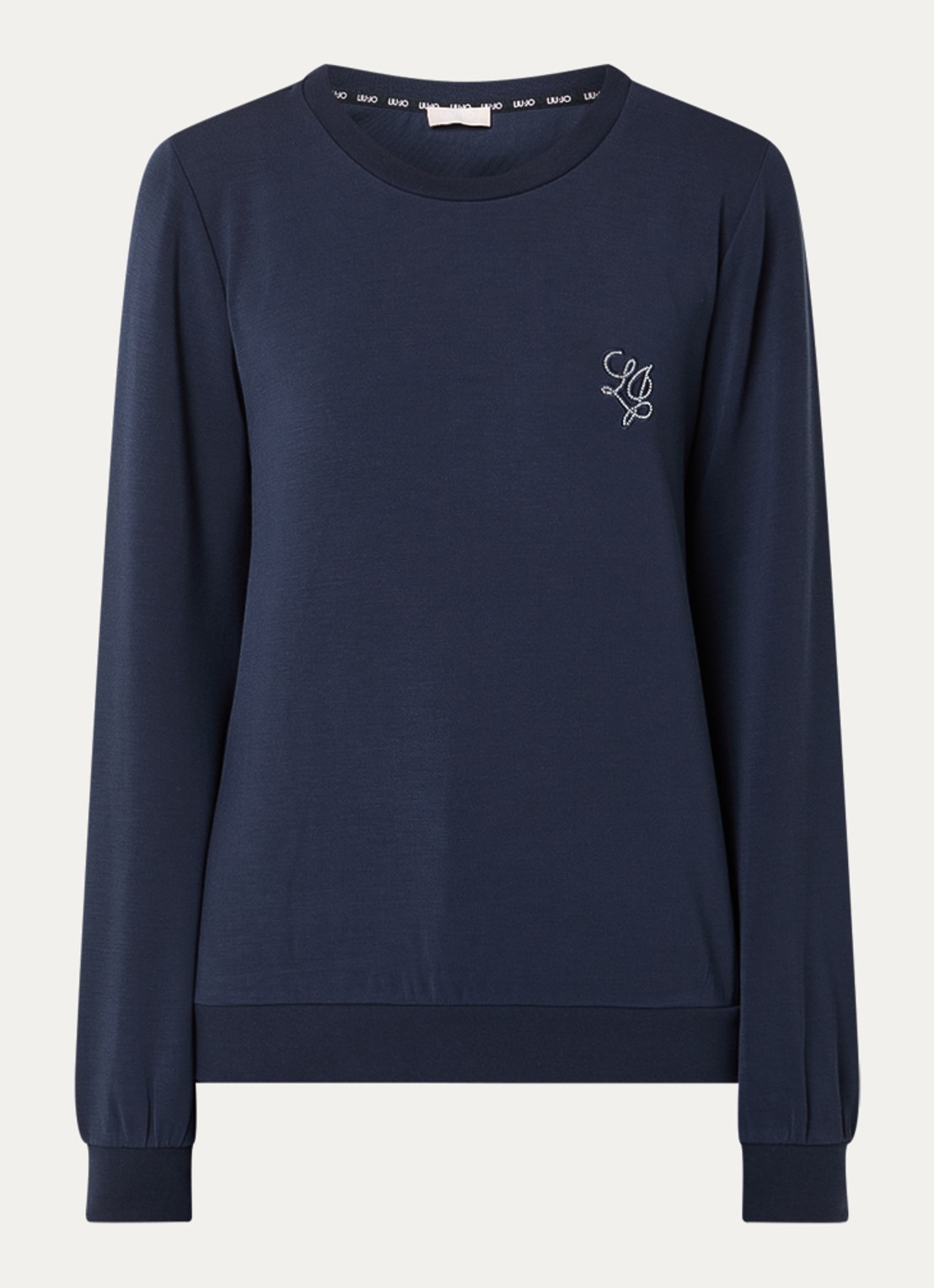 Liu Jo Sweater met logo en strass - voorkant donkerblauw
