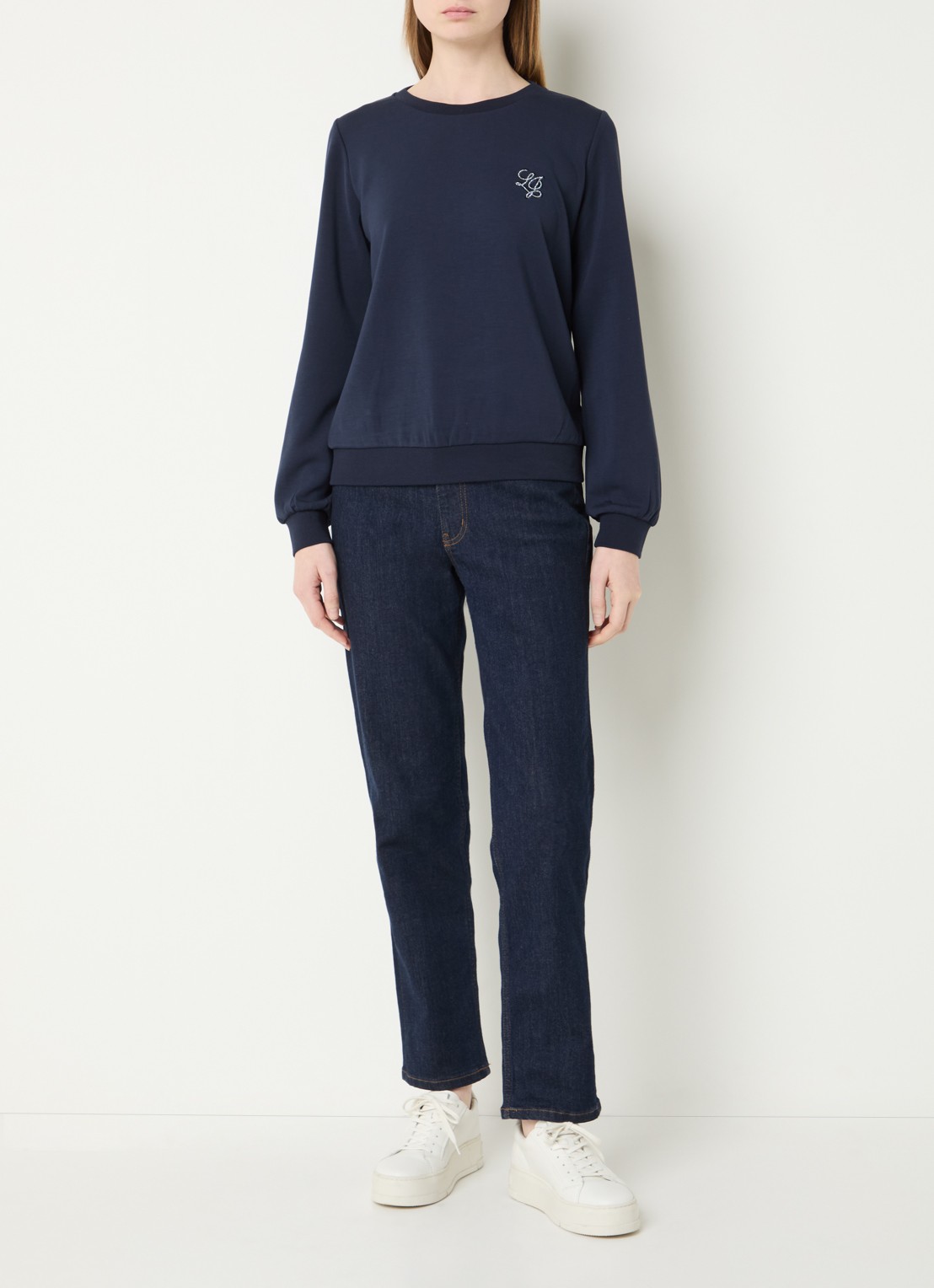 Liu Jo Sweater met logo en strass - voorkant 2 donkerblauw