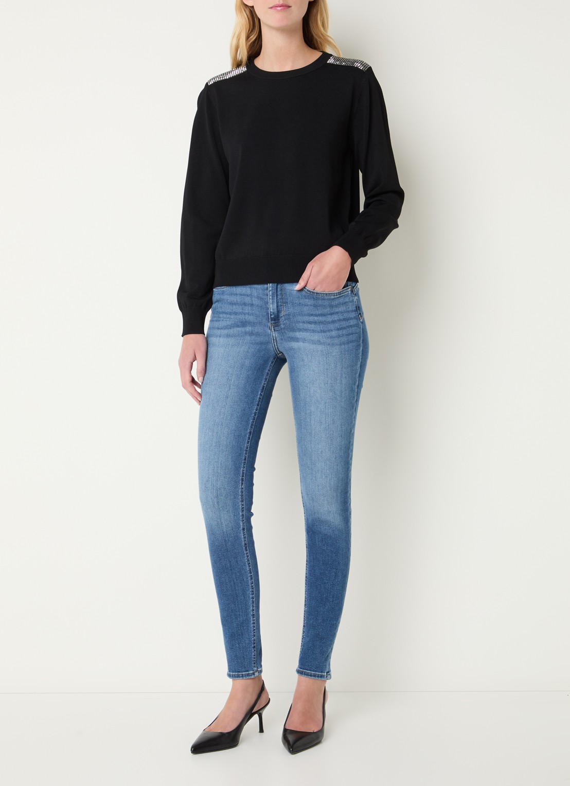 Liu Jo Sweater met strass - voorkant 2 zwart