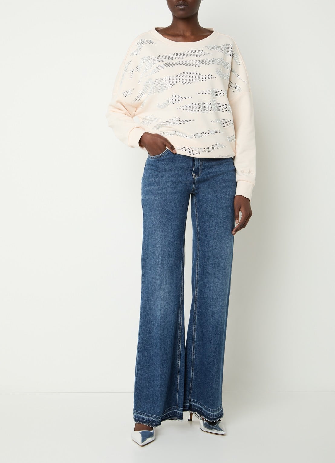 Liu Jo Sweatshirt met strass - voorkant 3 zalmroze