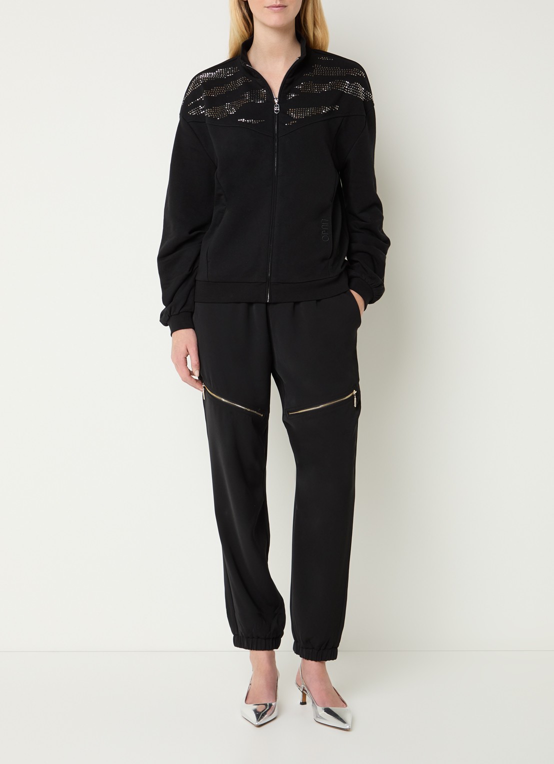 Liu Jo Sweatvest met strass en steekzakken - voorkant 2 zwart