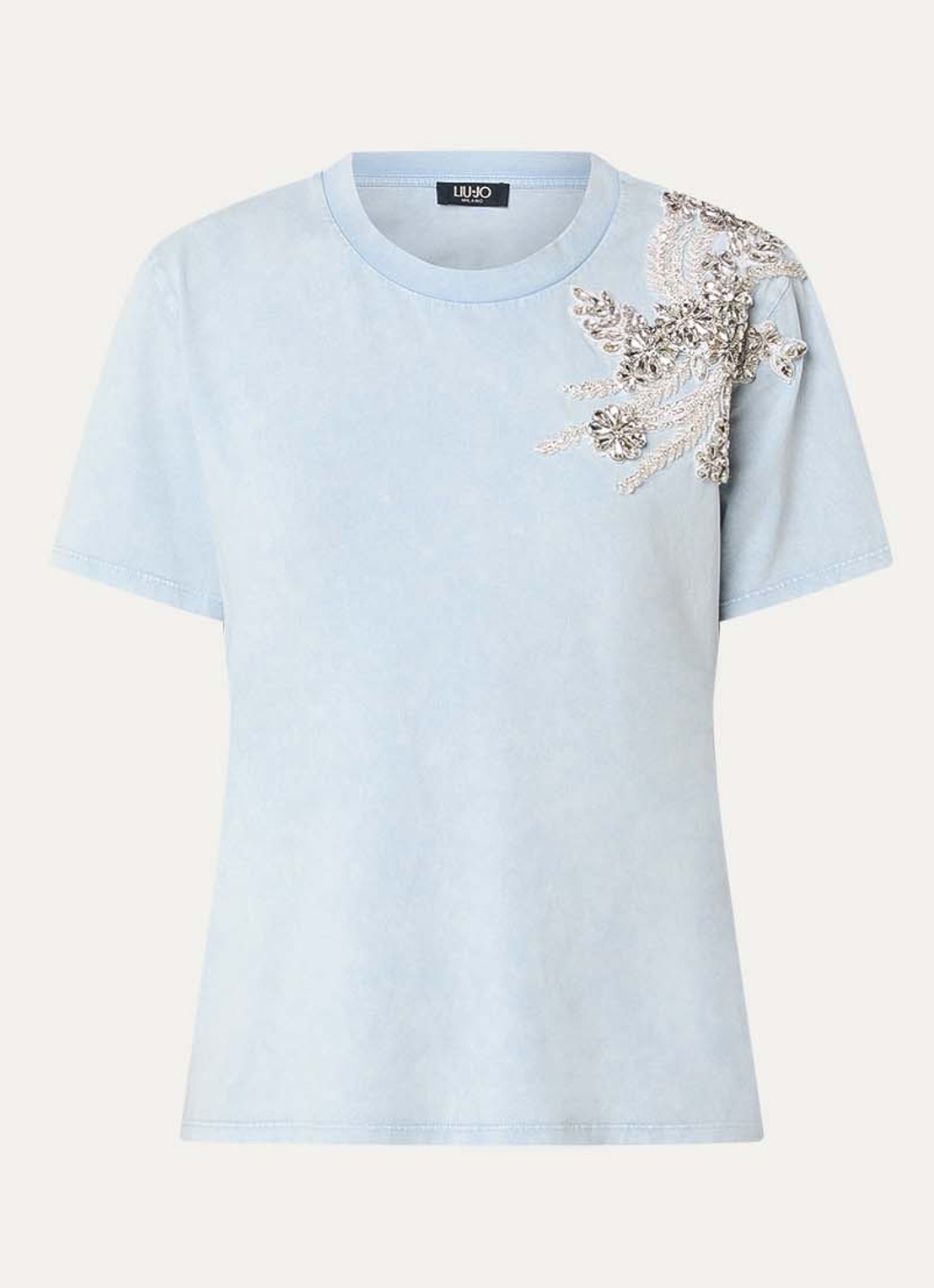 Liu Jo T-shirt met applicatie en strass - voorkant 3 lichtblauw