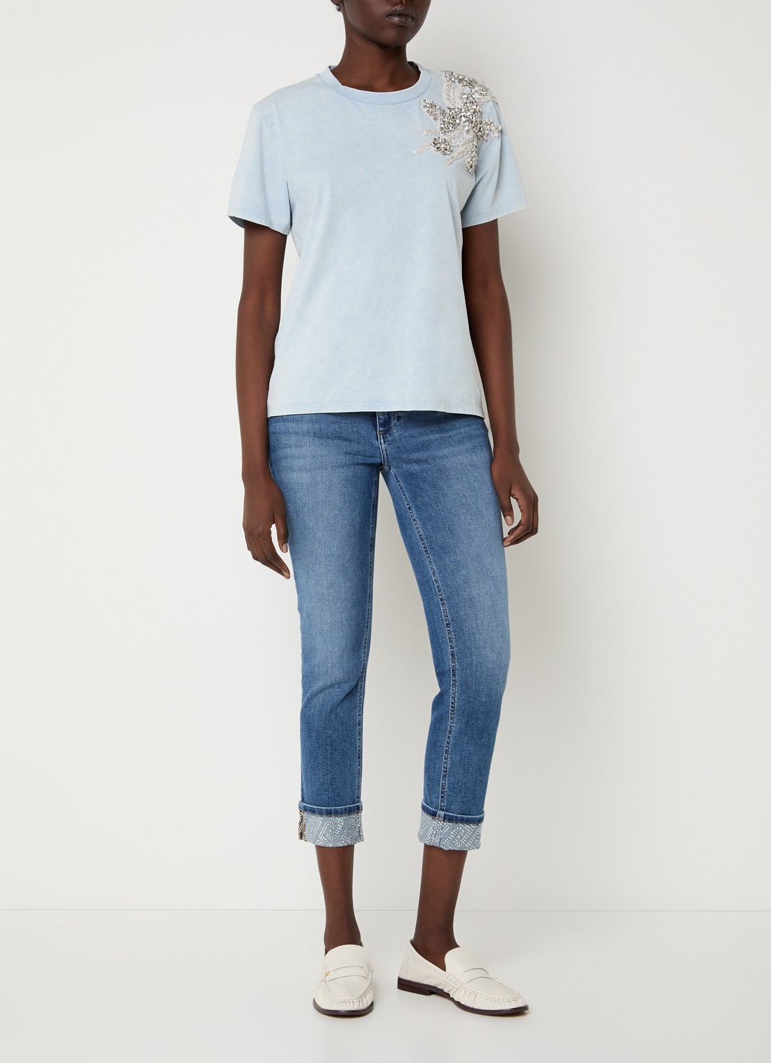 Liu Jo T-shirt met applicatie en strass - voorkant 4 lichtblauw