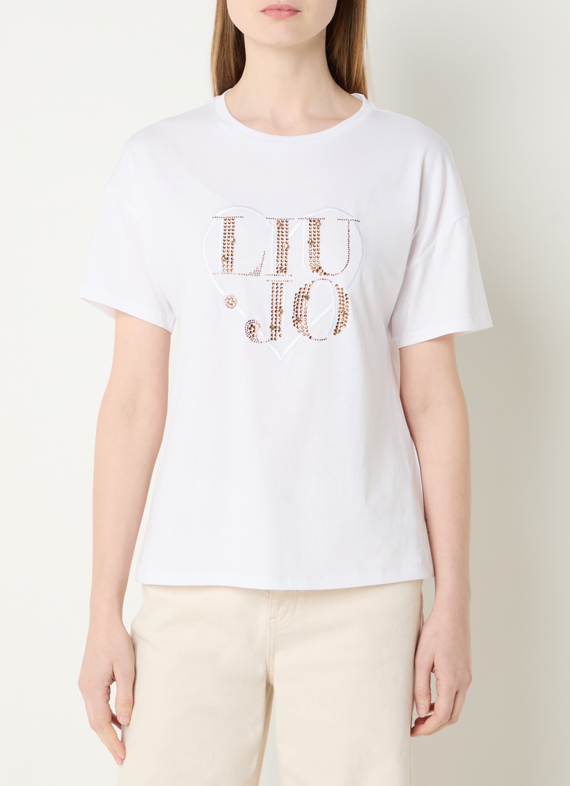 Liu Jo T-shirt met logo en strass - detail 4 wit