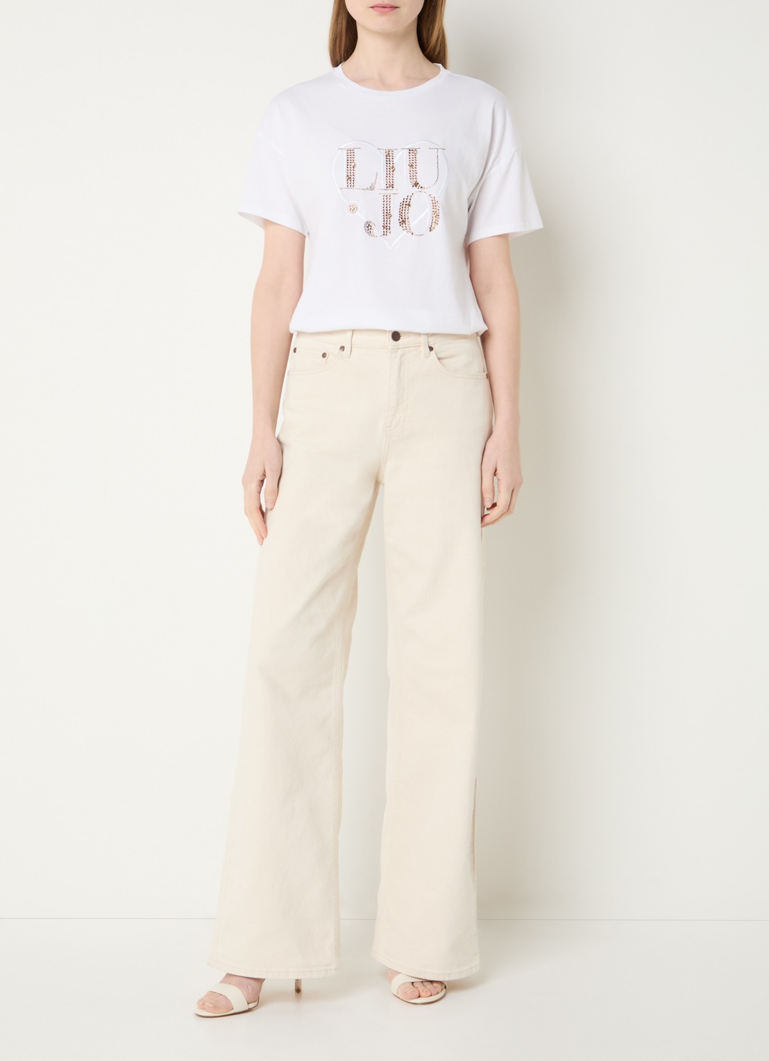 Liu Jo T-shirt met logo en strass - voorkant 2 wit