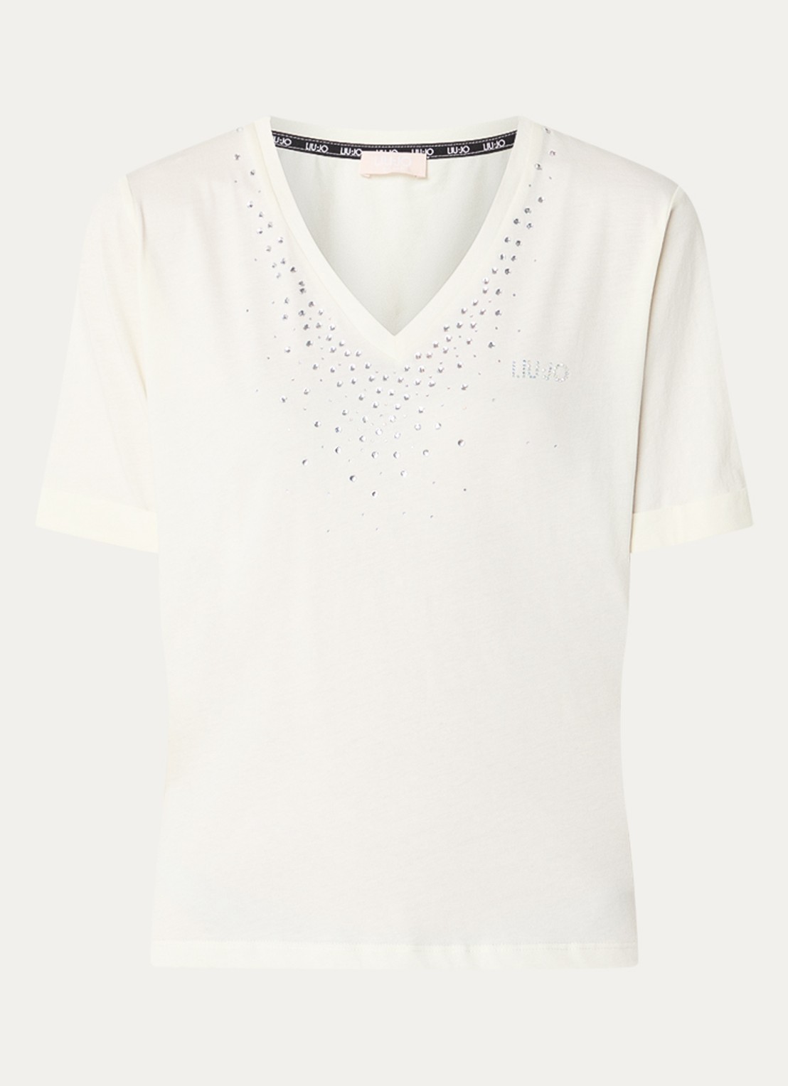 Liu Jo T-shirt met logo en strass - voorkant 3 gebroken wit