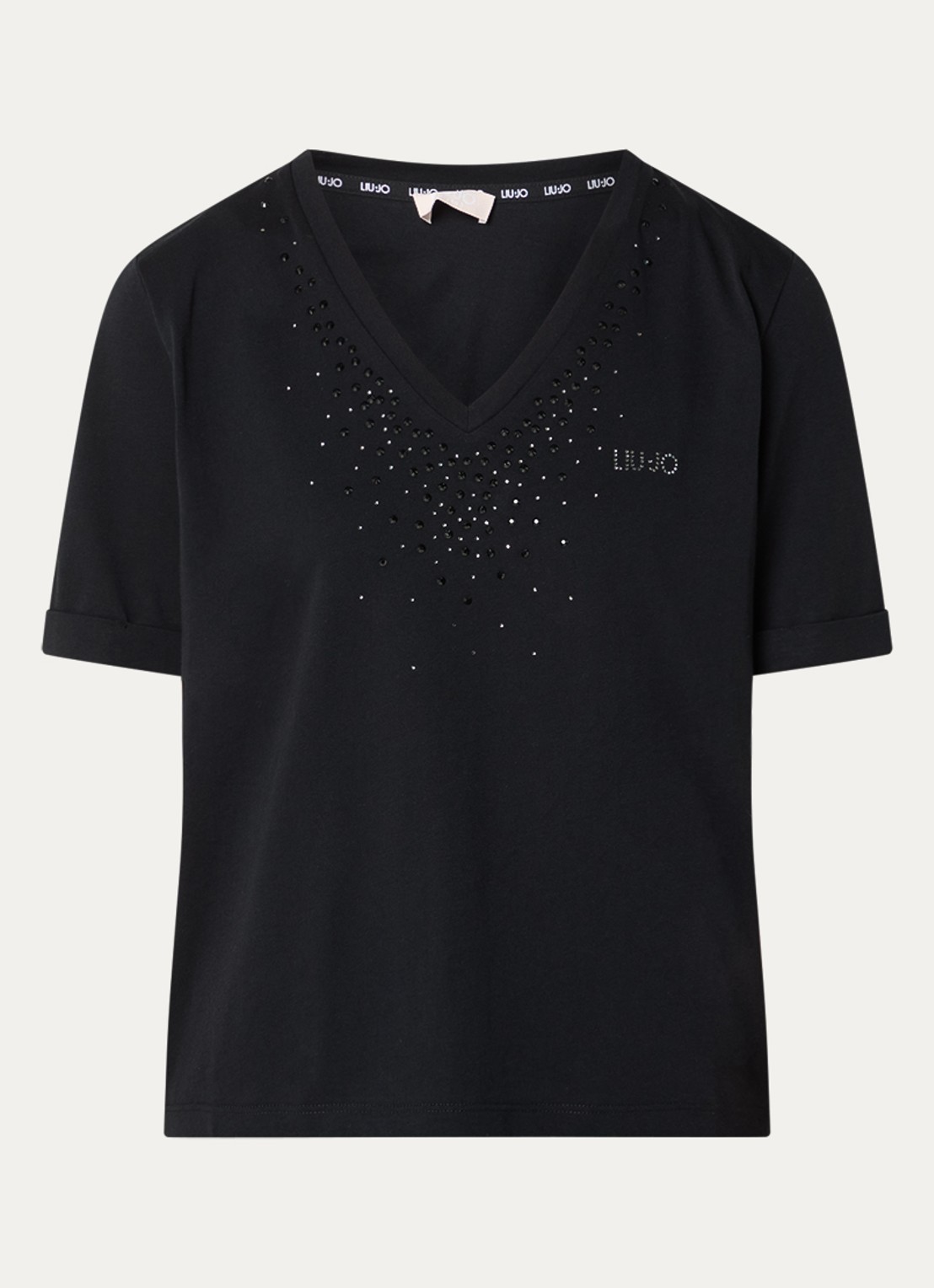 Liu Jo T-shirt met logo en strass - voorkant zwart