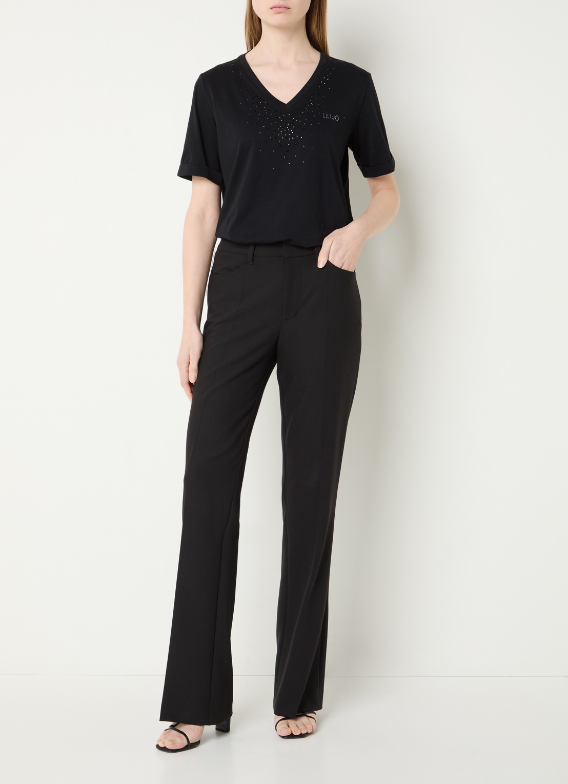 Liu Jo T-shirt met logo en strass - voorkant 2 zwart