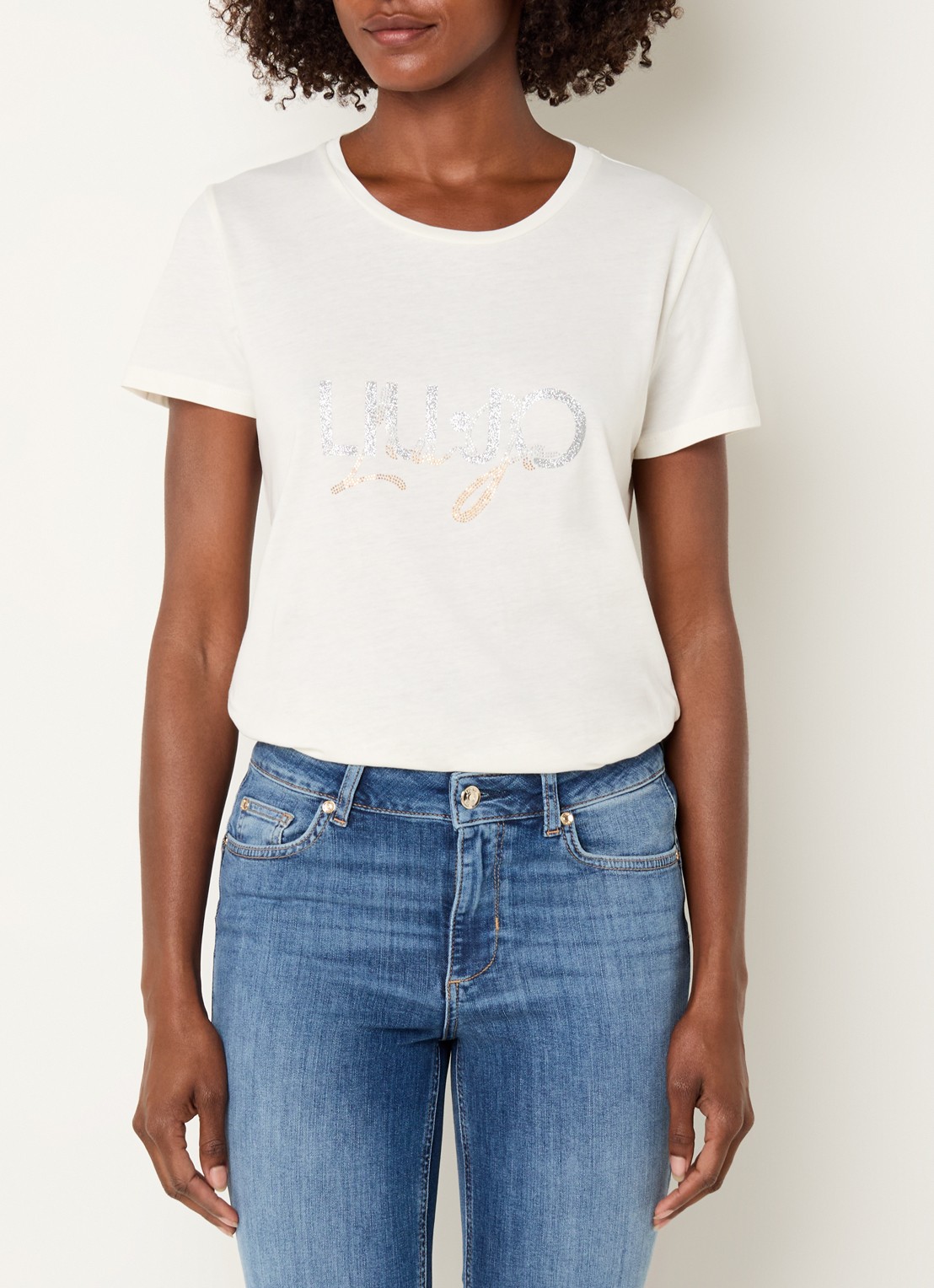 Liu Jo T-shirt met logoprint en strass - detail 2 gebroken wit