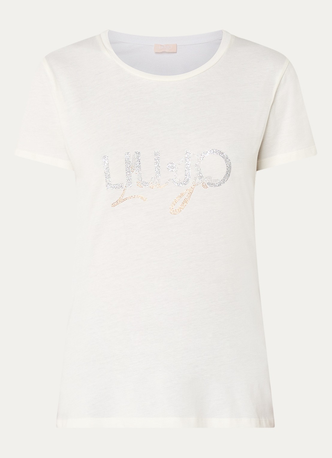 Liu Jo T-shirt met logoprint en strass - voorkant 3 gebroken wit