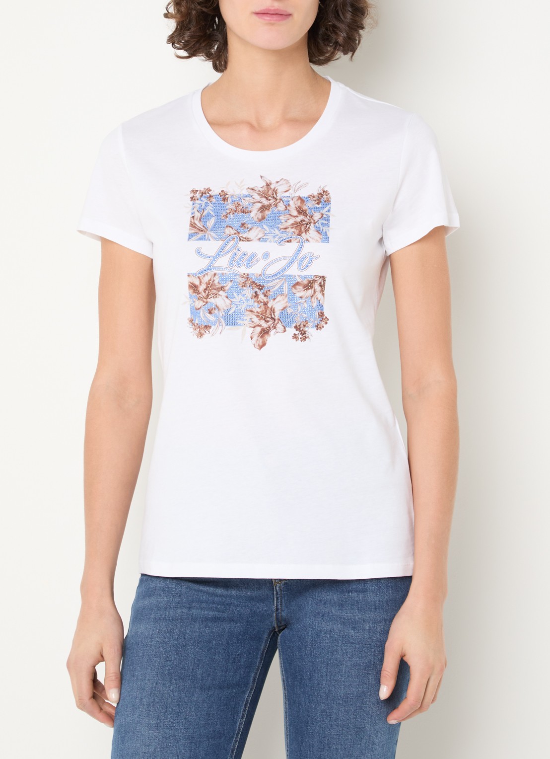 Liu Jo T-shirt met logoprint en strass - detail 2 blauw