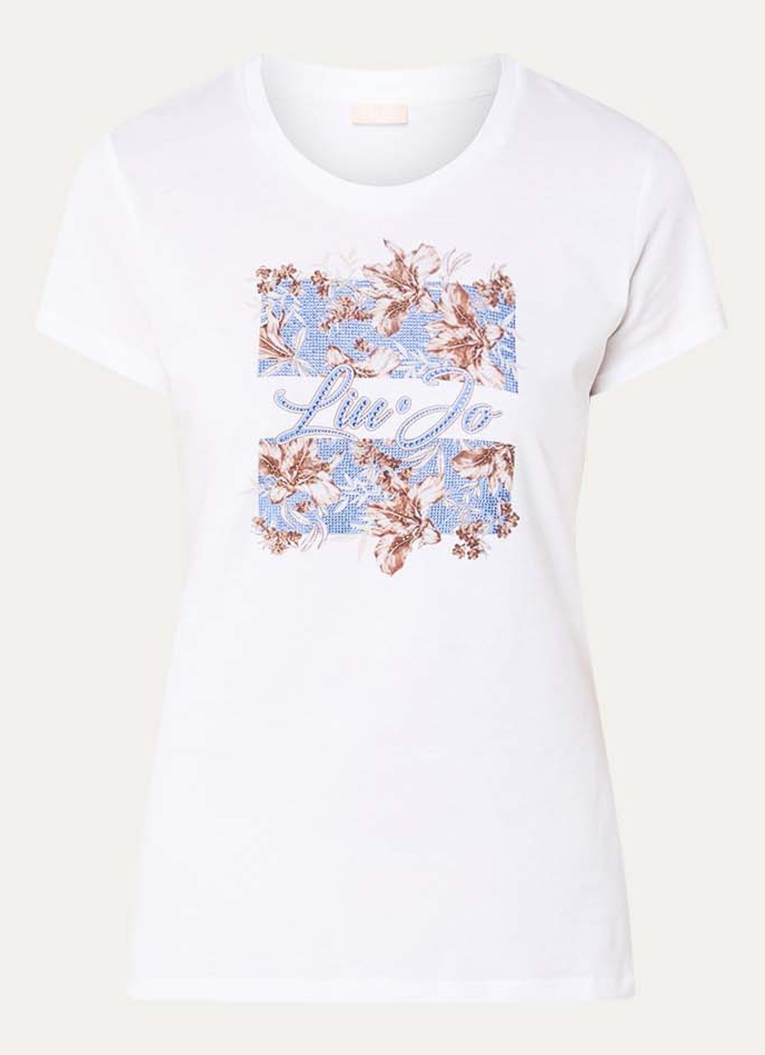 Liu Jo T-shirt met logoprint en strass - voorkant 3 blauw
