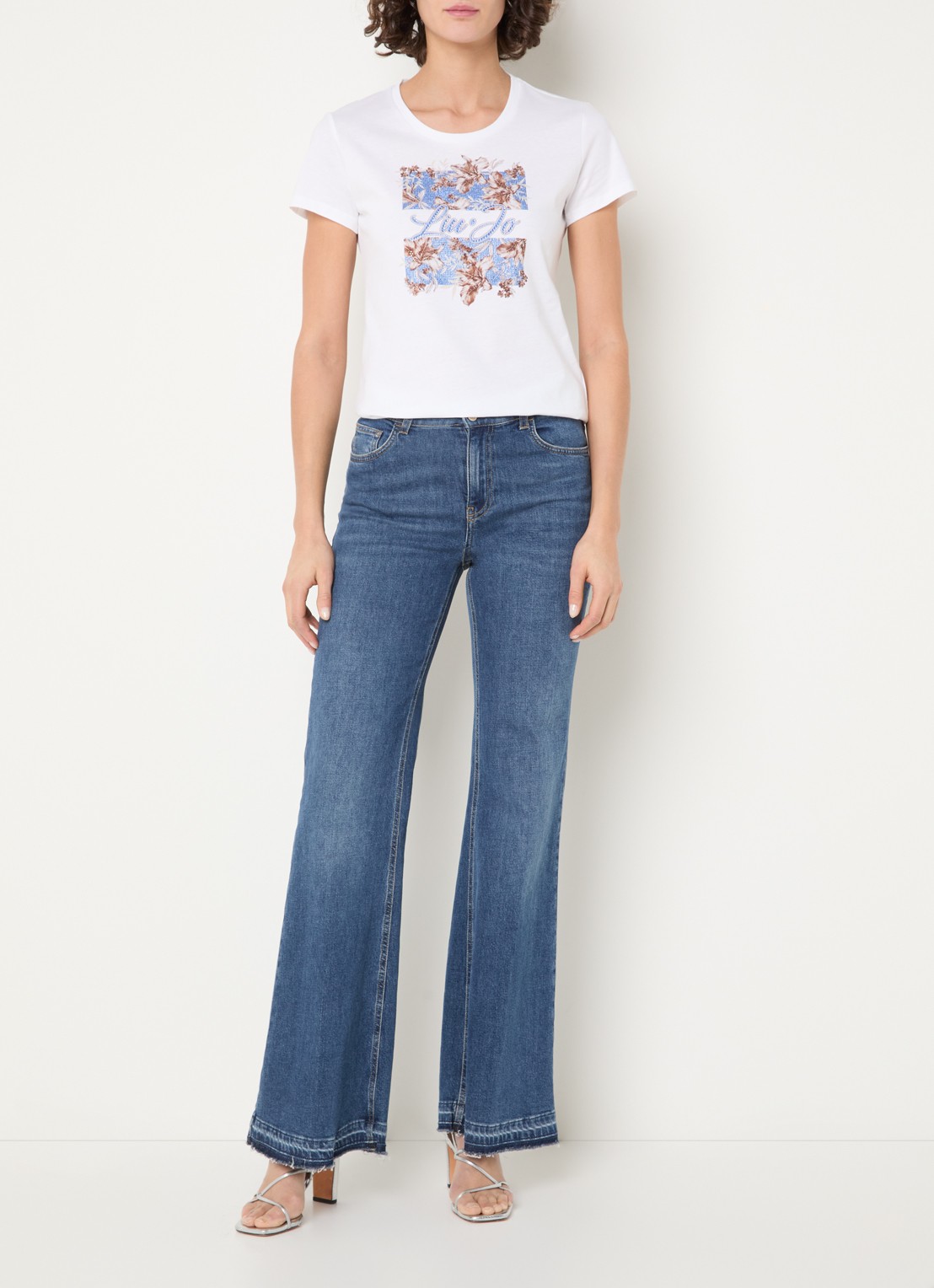 Liu Jo T-shirt met logoprint en strass - voorkant 4 blauw