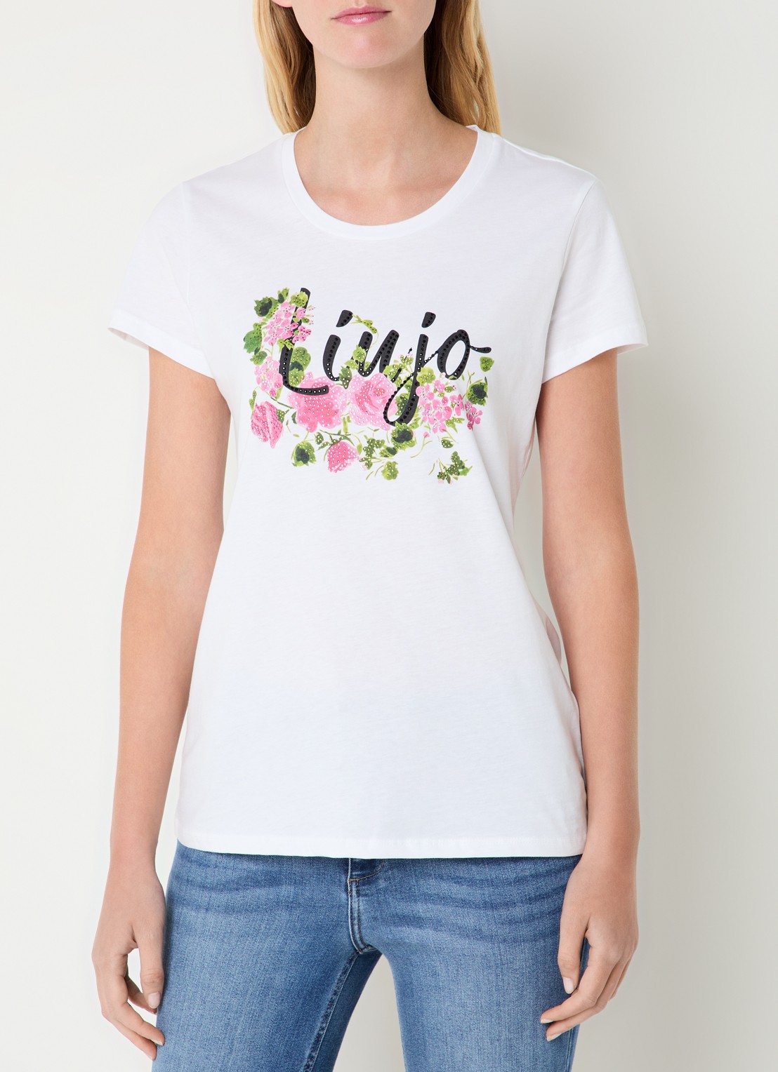 Liu Jo T-shirt met logoprint en strass - detail roze