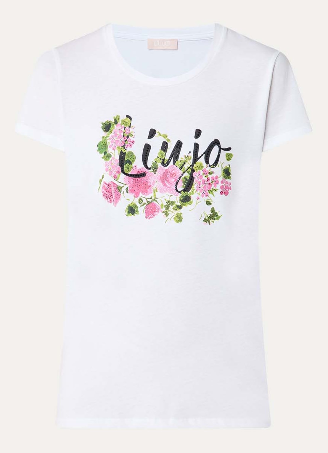 Liu Jo T-shirt met logoprint en strass - voorkant 2 roze