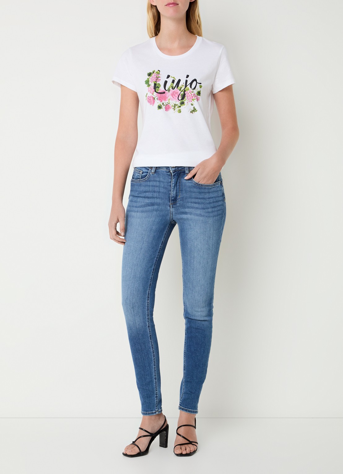 Liu Jo T-shirt met logoprint en strass - voorkant 3 roze