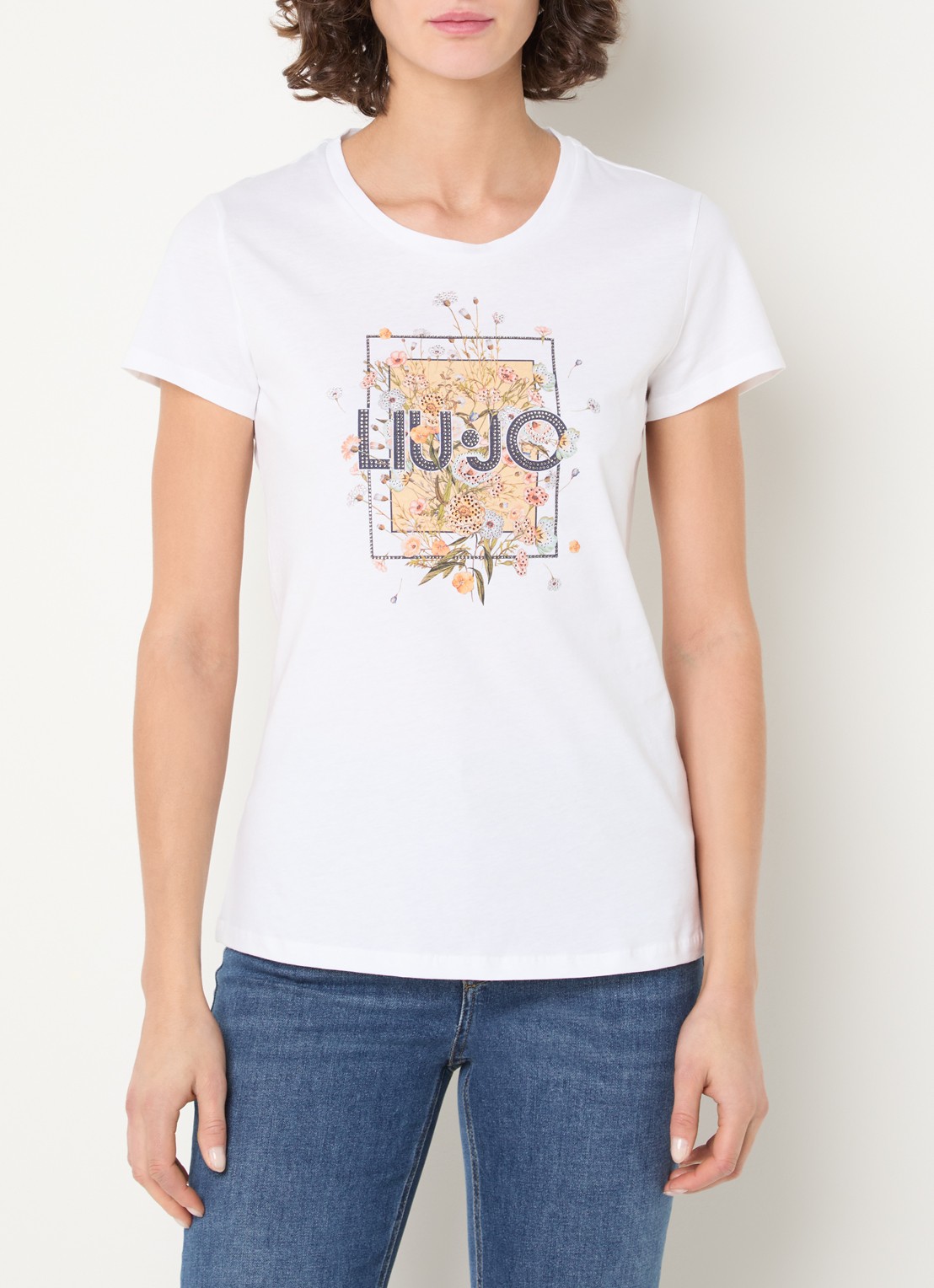 Liu Jo T-shirt met logoprint en strass - detail 3 gebroken wit