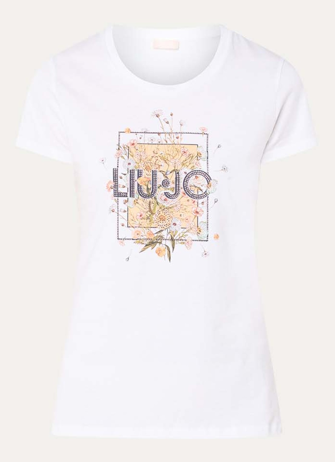 Liu Jo T-shirt met logoprint en strass - voorkant gebroken wit