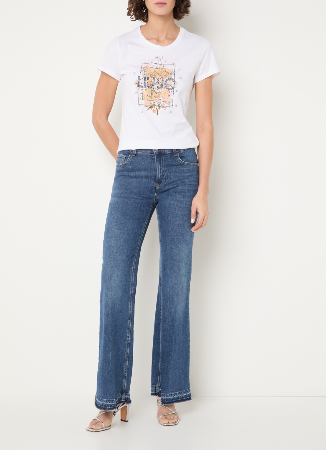 Liu Jo T-shirt met logoprint en strass - voorkant 2 gebroken wit