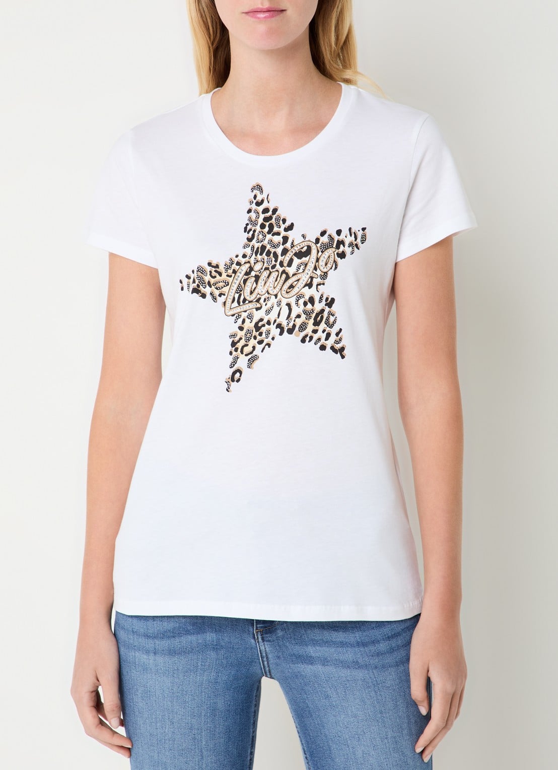 Liu Jo T-shirt met logoprint en strass - detail zand