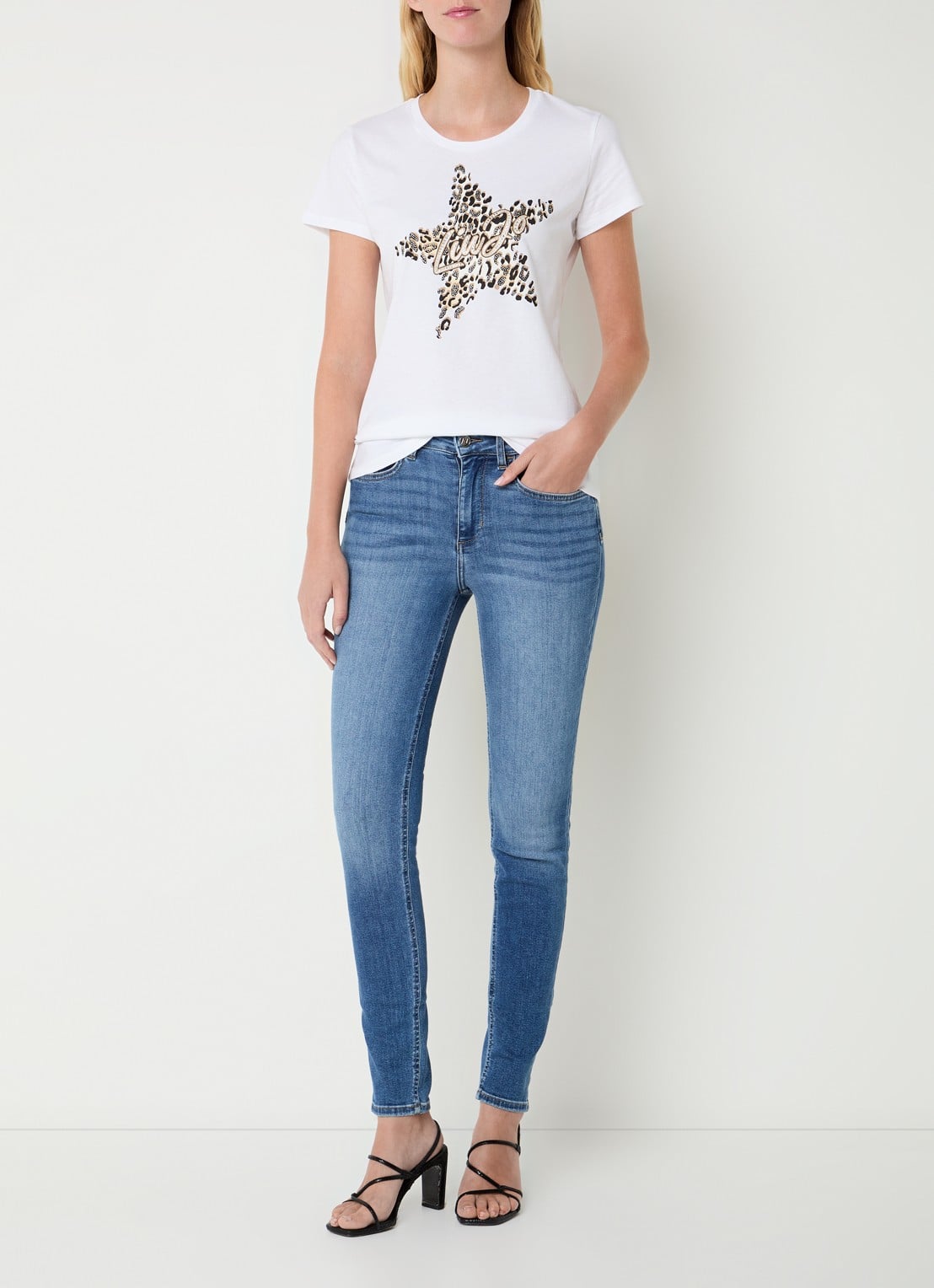 Liu Jo T-shirt met logoprint en strass - voorkant 4 zand