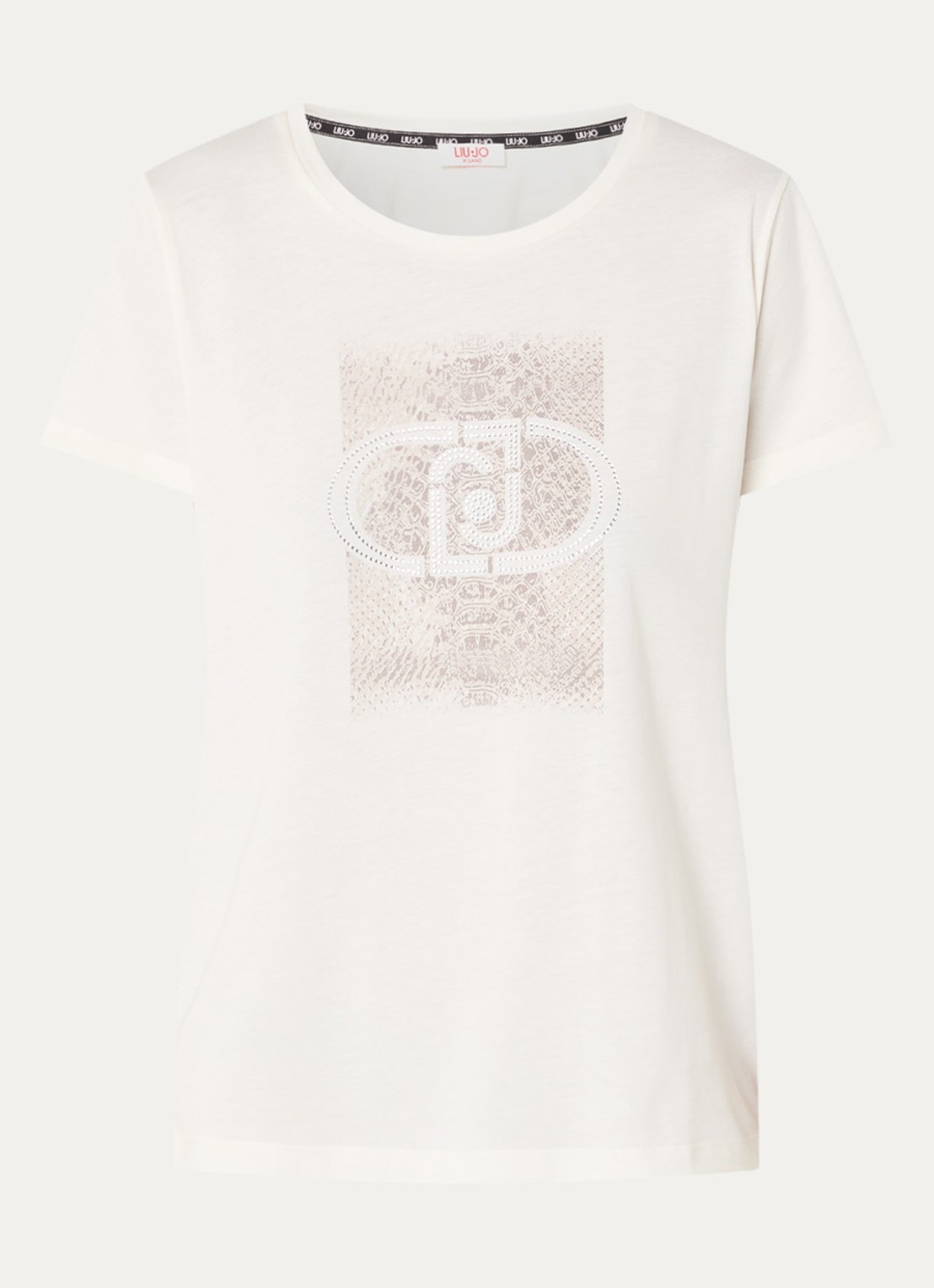 Liu Jo T-shirt met logoprint en strass - voorkant 2 gebroken wit